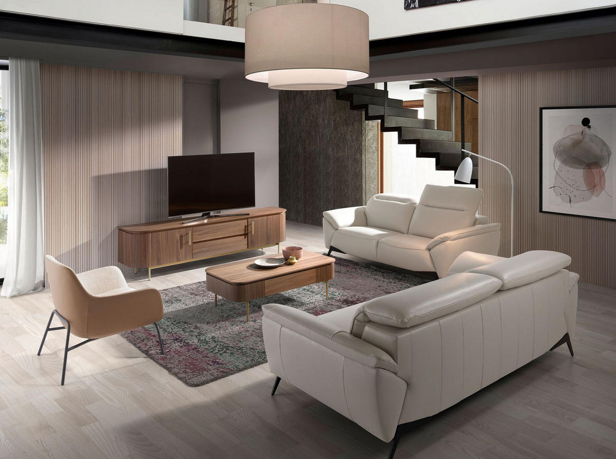 TV-ELEMENT TV-Ständer Nussbaum und polierter Goldstahl 220/45/55 cm - Goldfarben/Schwarz, Holz (220/55/45cm) - ANGEL CERDA