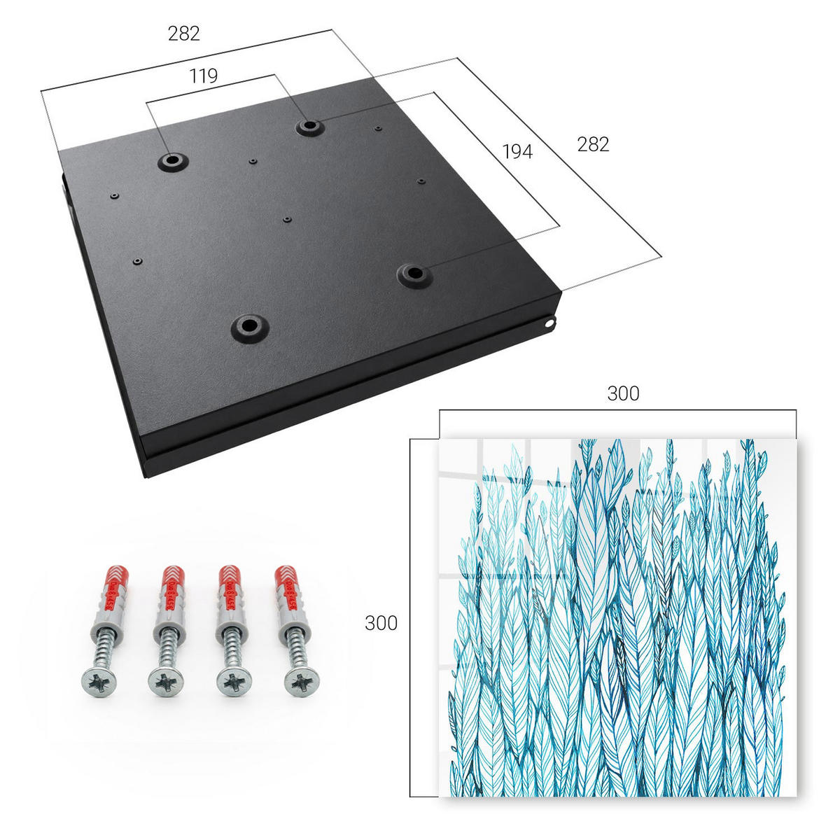 SCHLÜSSELBOX Schwarz 30x30 cm- Türöffnung nach rechts - Laubige Eleganz - Blau, Metall (30/30/5cm) - TULUP