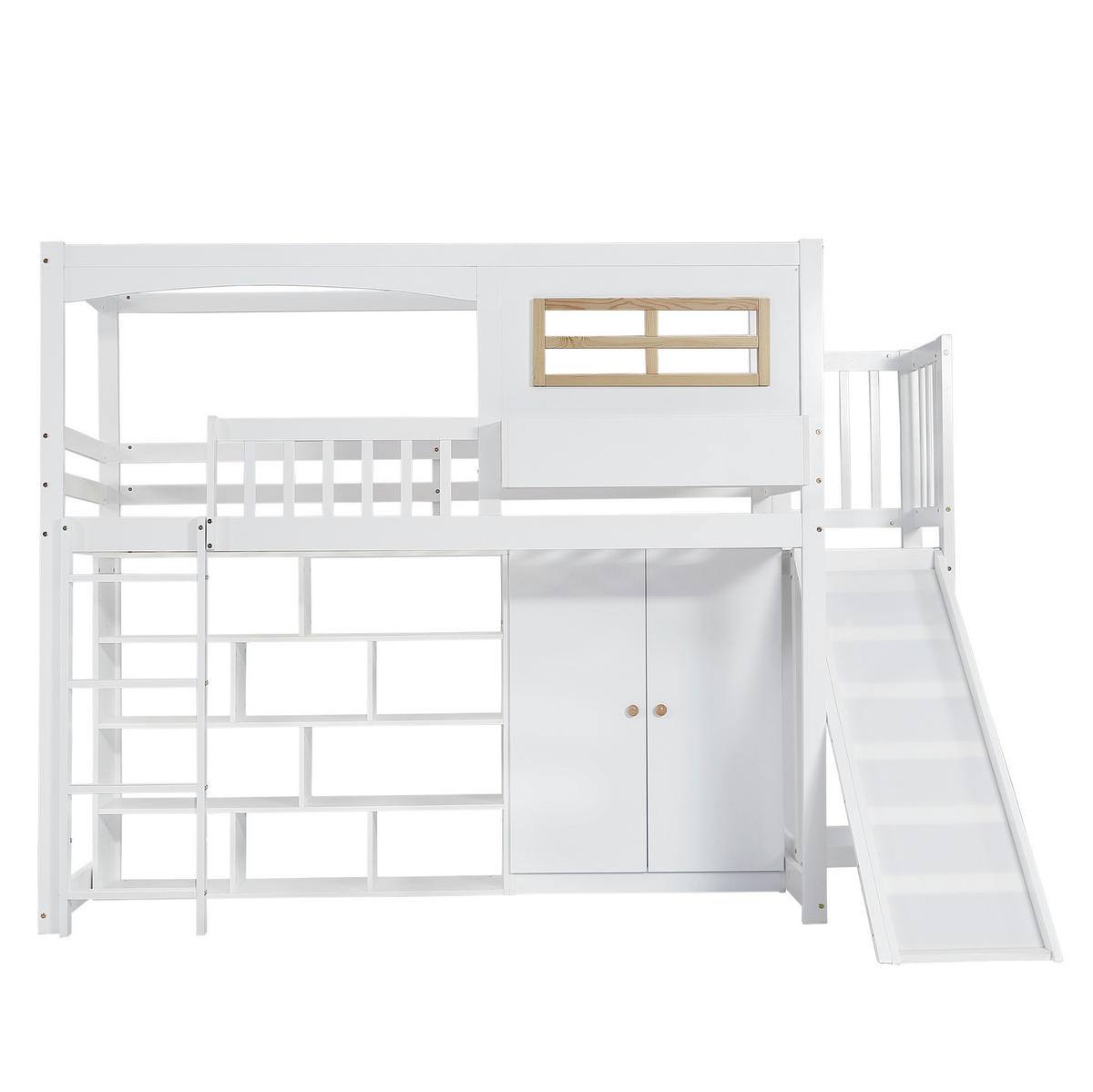 ETAGENBETT 90/200 cm, Weiß mit Rutsche, Kleiderschrank, ohne Matratze - Weiß, Holz (90/200cm) - MIVRAY