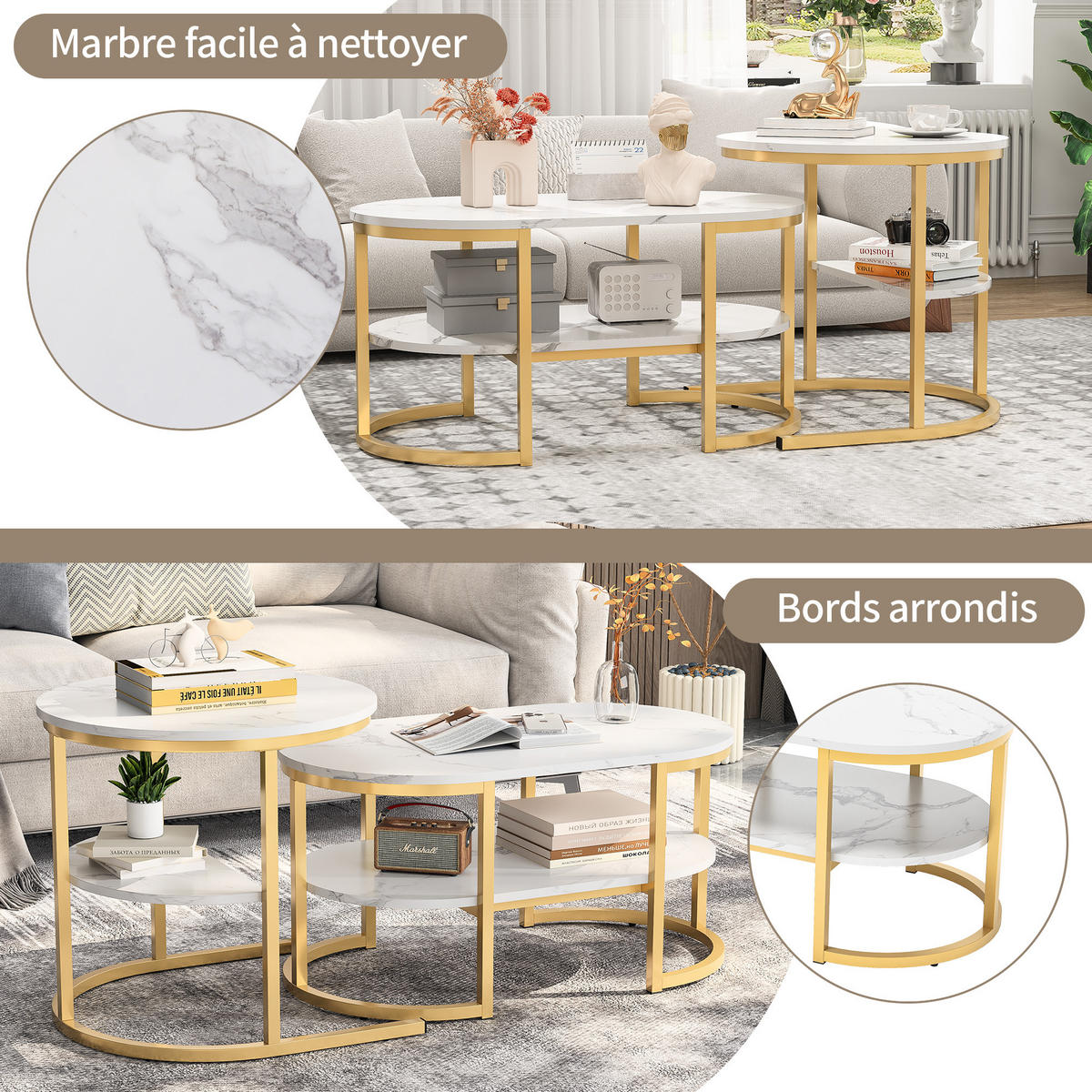 COUCHTISCH 2er Set Metall Ablage Wohnzimmertisch gold - Goldfarben, Holz (46/80/41cm) - LEBENLANG