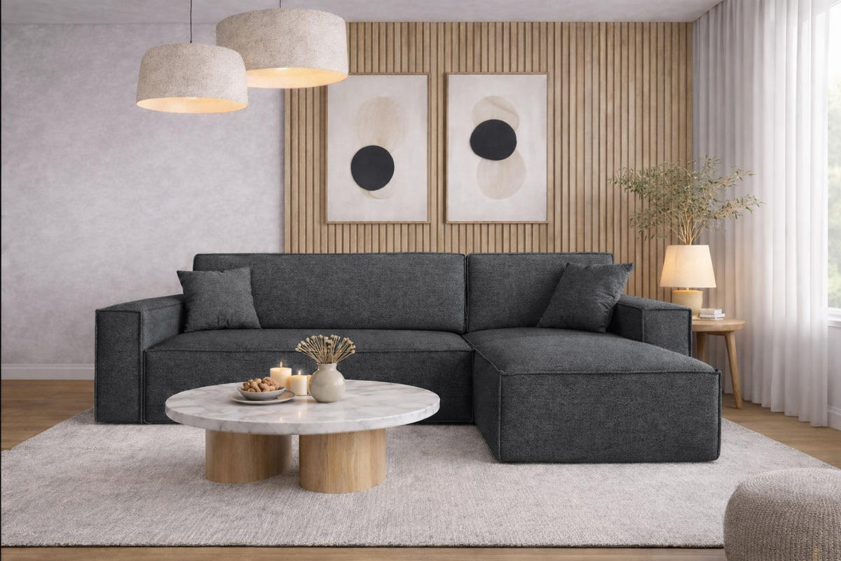 ECKSOFA, Best L-Form, Stoff Neve, Dunkelgrau, Rechts - Dunkelgrau, Holz (244/142cm) - Kaiser Möbel