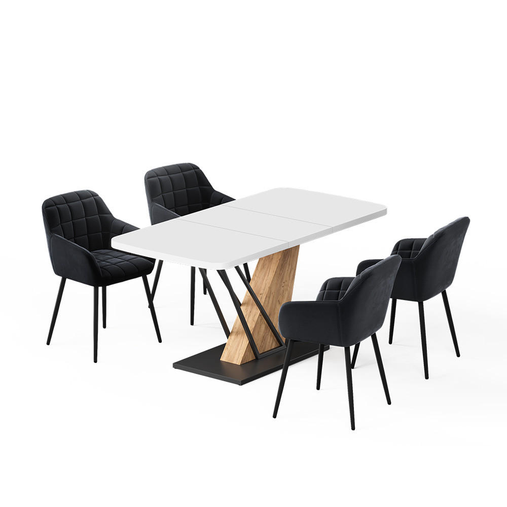 SÚPRAVA JEDÁLENSKÉHO STOLA Fenaro, biely/Dub Goldkraft, 120 x 80 cm so 4 jedálenskými stoličkami - biela/farba duba, kompozitné drevo (120/76/80cm) - Vicco