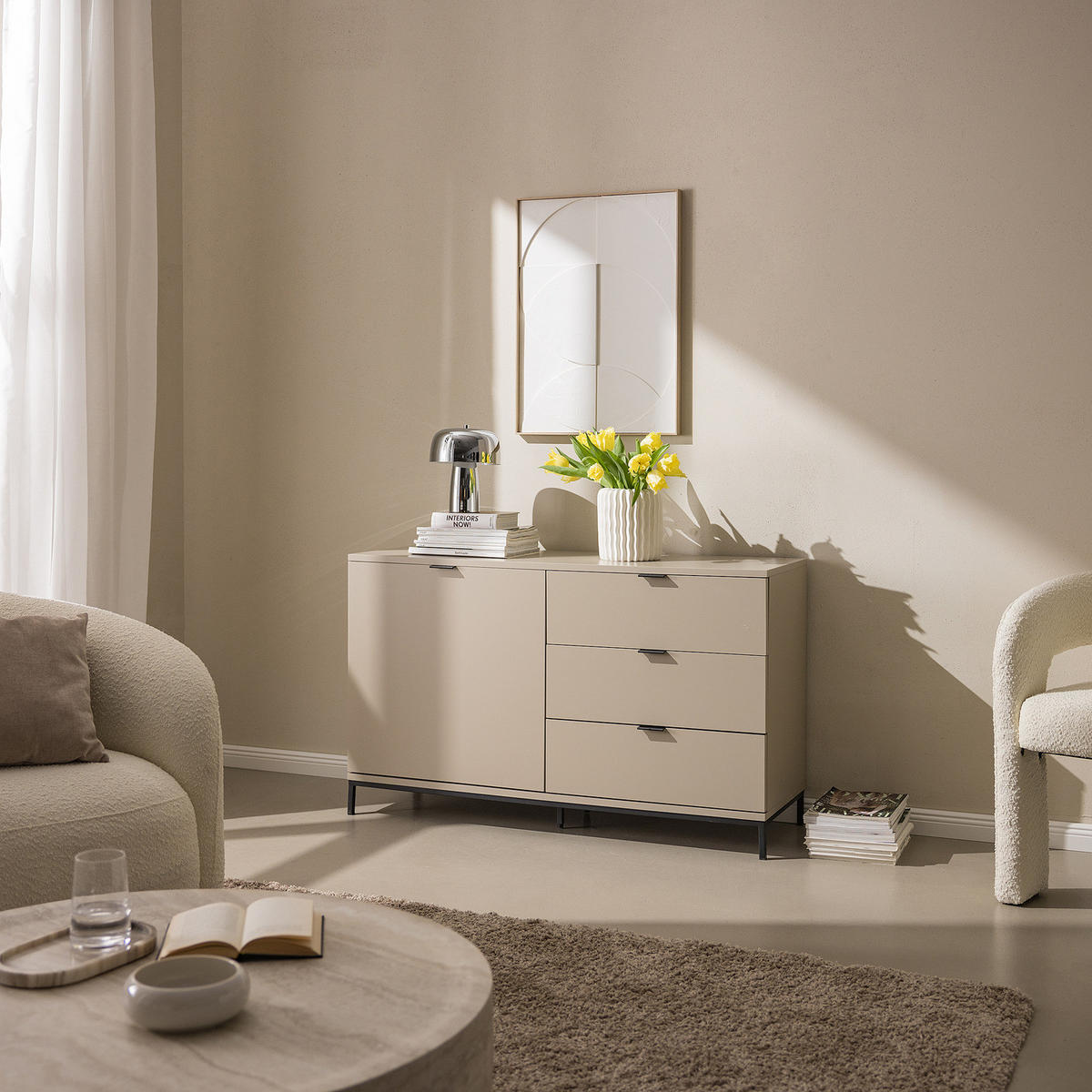 KOMMODE - Metall / MDF - 120 cm - Taupe/Schwarz, Holzwerkstoff/Metall (120/74/40cm) - home24