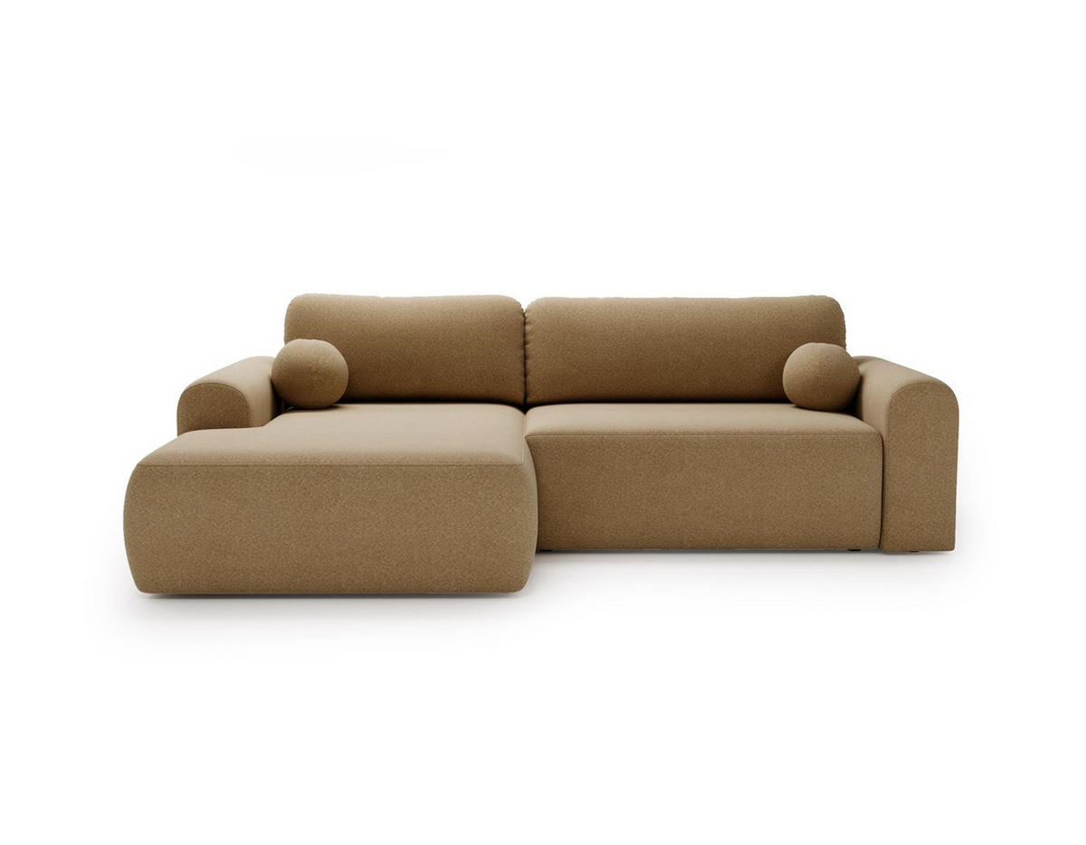 ECKSOFA Aurora Beige, mit Schlaffunktion in Lambi Stoff, linke seite - Beige, Holzwerkstoff/Textil (257/177cm) - Bettso