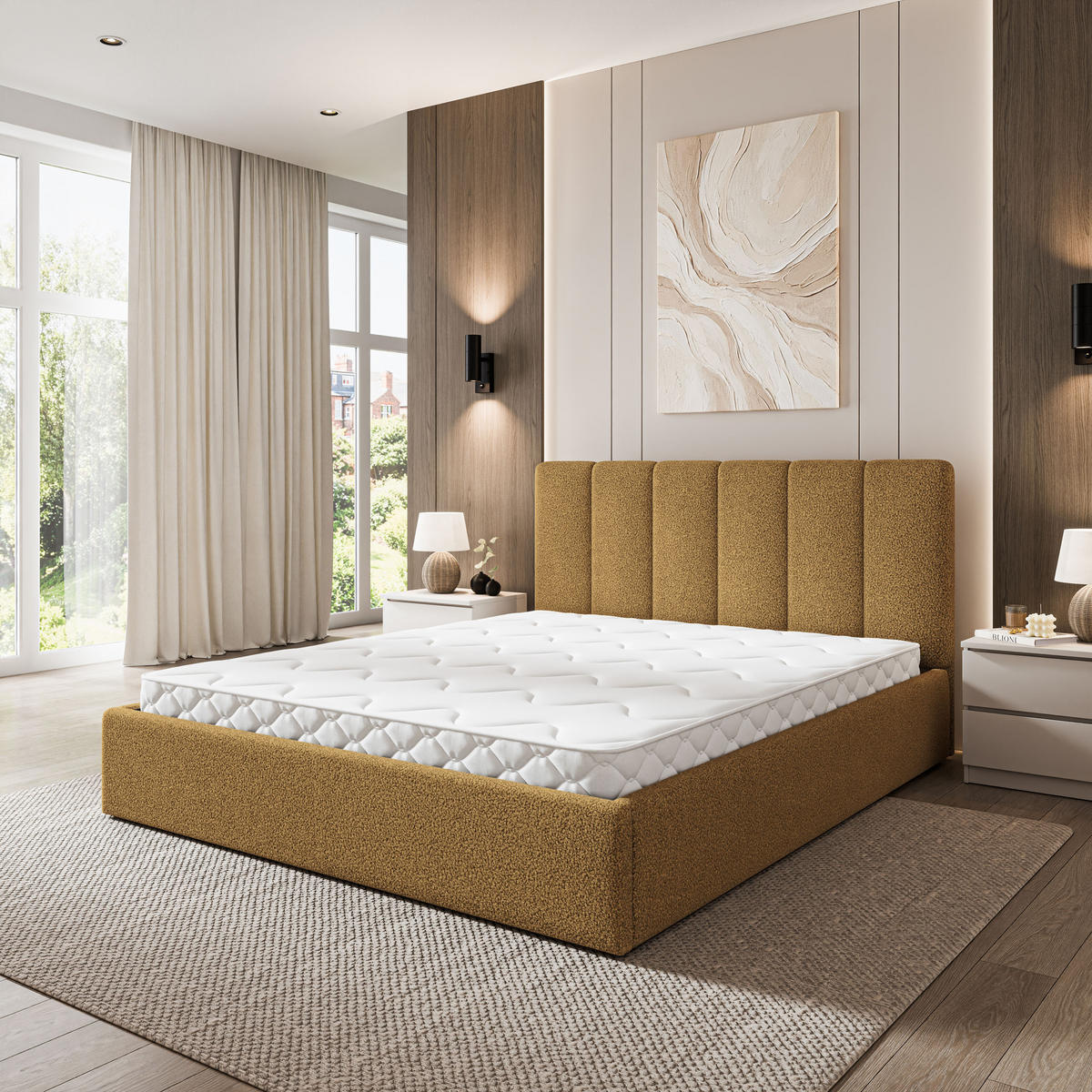 ČALOUNĚNÁ Postel NEMIS 160x200 cm Medová - med, kompozitní dřevo/textil (160/200cm) - MASSENO