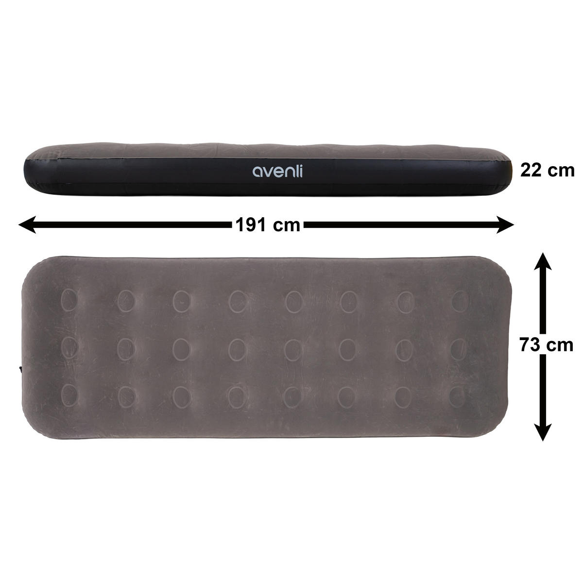 LUFTBETT Luftmatratze Camping aufblasbar 191x73x22cm - Grau, Kunststoff (73/191cm) - Avenli