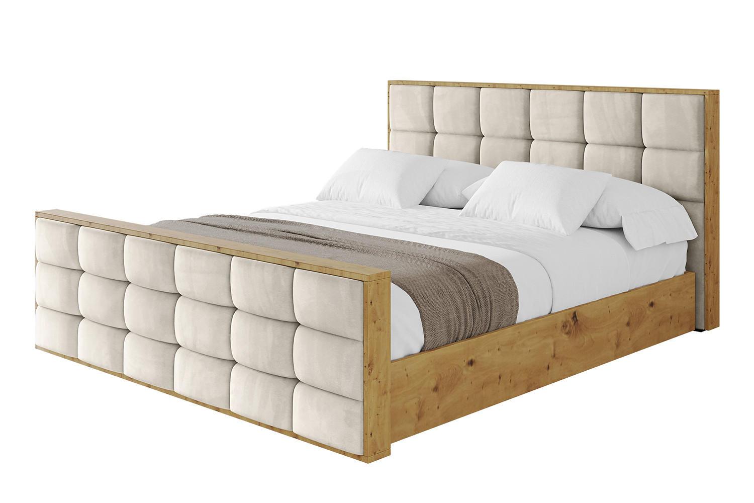 POLSTERBETT mit Bettkasten, Fußteil und Lattenrost, Boxbett ohne Matratze - ENZO2-Z 180x200 Beige - Beige, Holzwerkstoff/Textil (180/200cm) - ALTDECOR