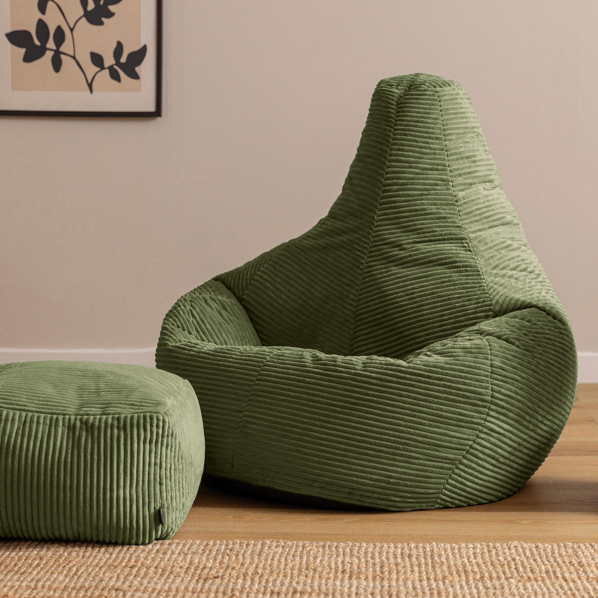 SITZSACK mit Hocker Dalton XXL Cord - Salbeigrün, Textil (94/40/92cm) - icon