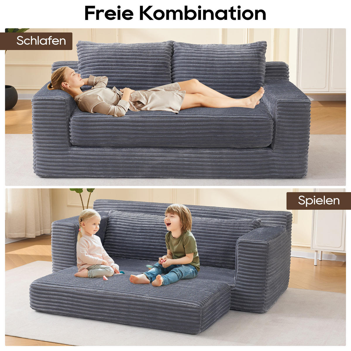 SCHLAFSOFA 180/85/62 cm Dunkelgrau Cord - Dunkelgrau, Textil (85/62/180cm) - Oxeza
