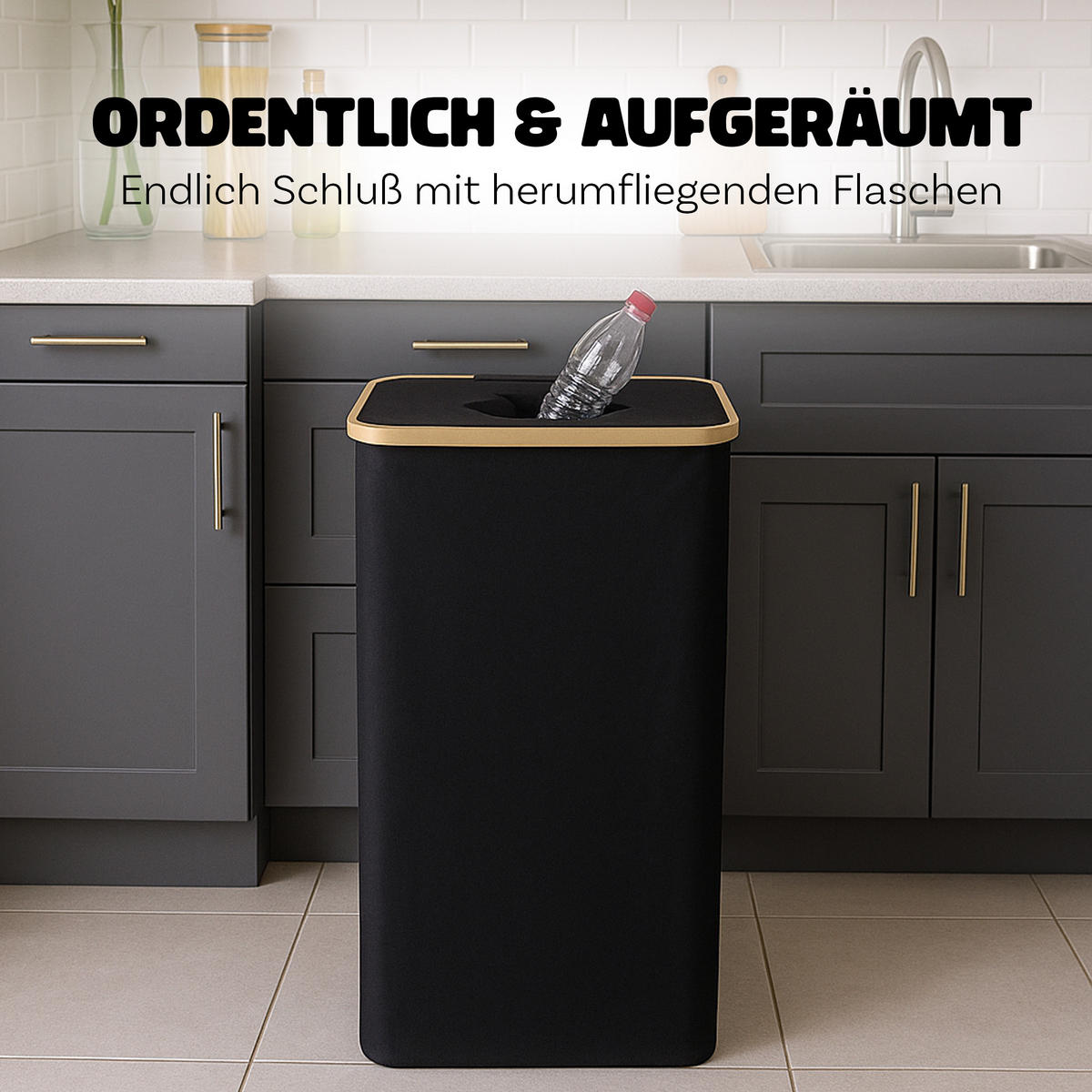 PET-FLASCHEN Sammelbehälter 100L - Schwarz, Textil (44/70/33cm) - Bestlivings