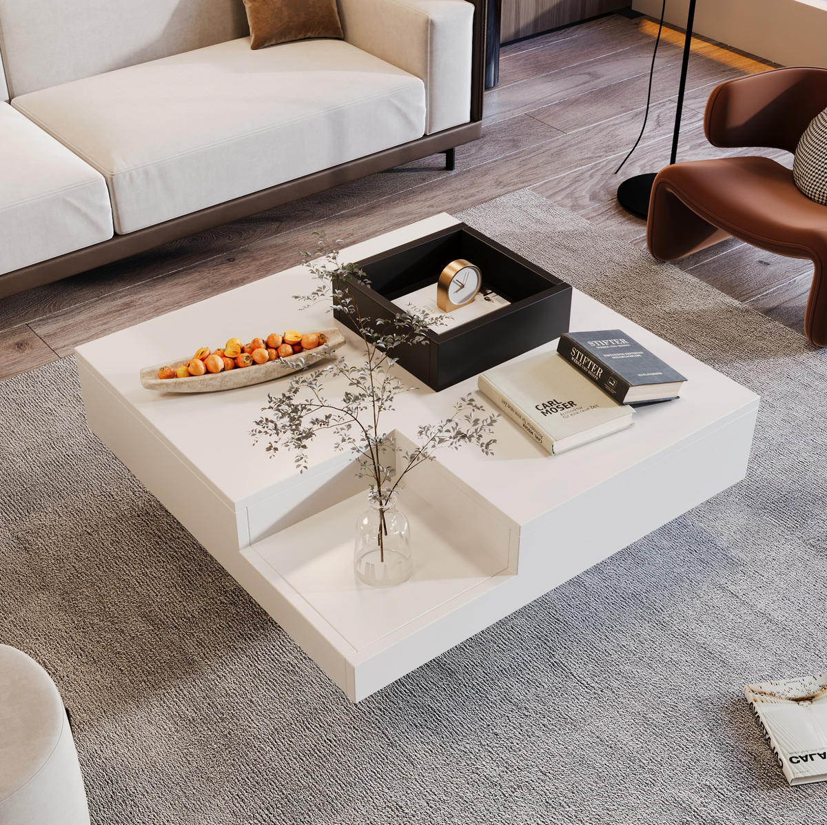 COUCHTISCH, Hochglanz-Design in Weiß und Schwarz mit abnehmbarer Aufbewahrungsbox und mehrfarbiger LED, 72/72/30 cm,Weiß - Weiß, Holzwerkstoff (72/72/30cm) - Redom