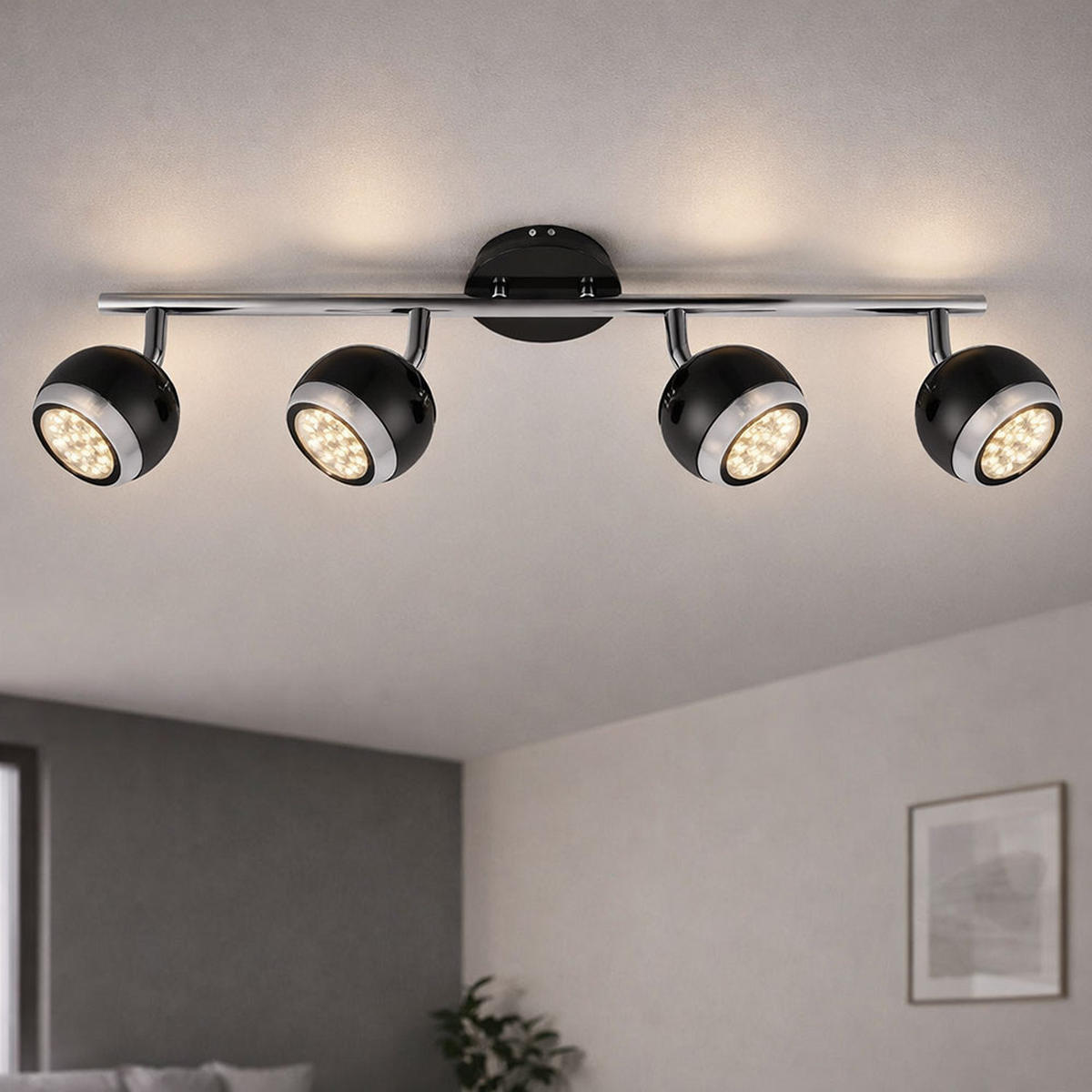 DECKENLEUCHTE OMAN Schwarz Chrom - Schwarz, Metall (55/10/15cm) - Globo Lighting