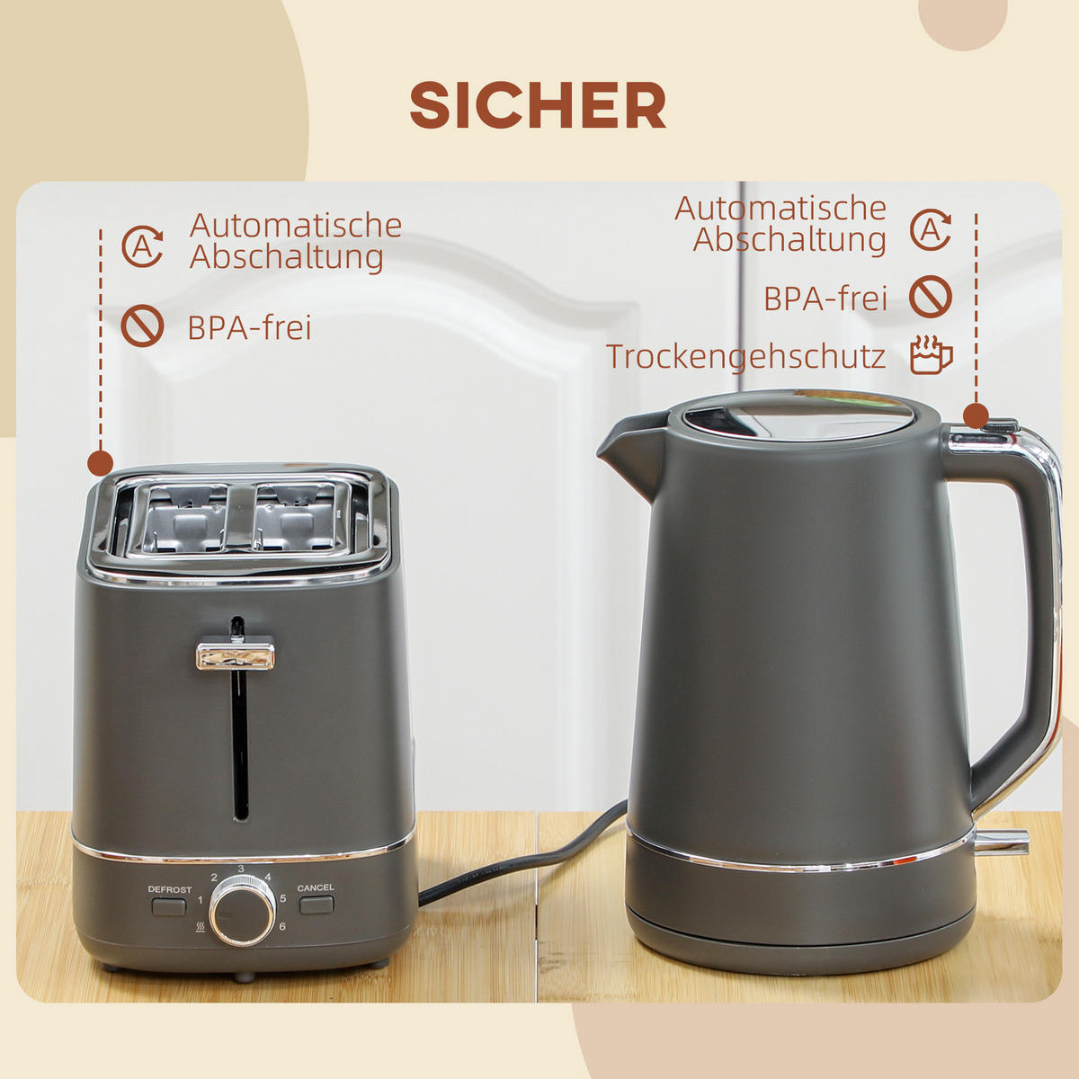 KOCHER-TOASTER-SET 2er Set Stahl Kunststoff Grau - Grau, Kunststoff (16/24.3/21.2cm) - HOMCOM