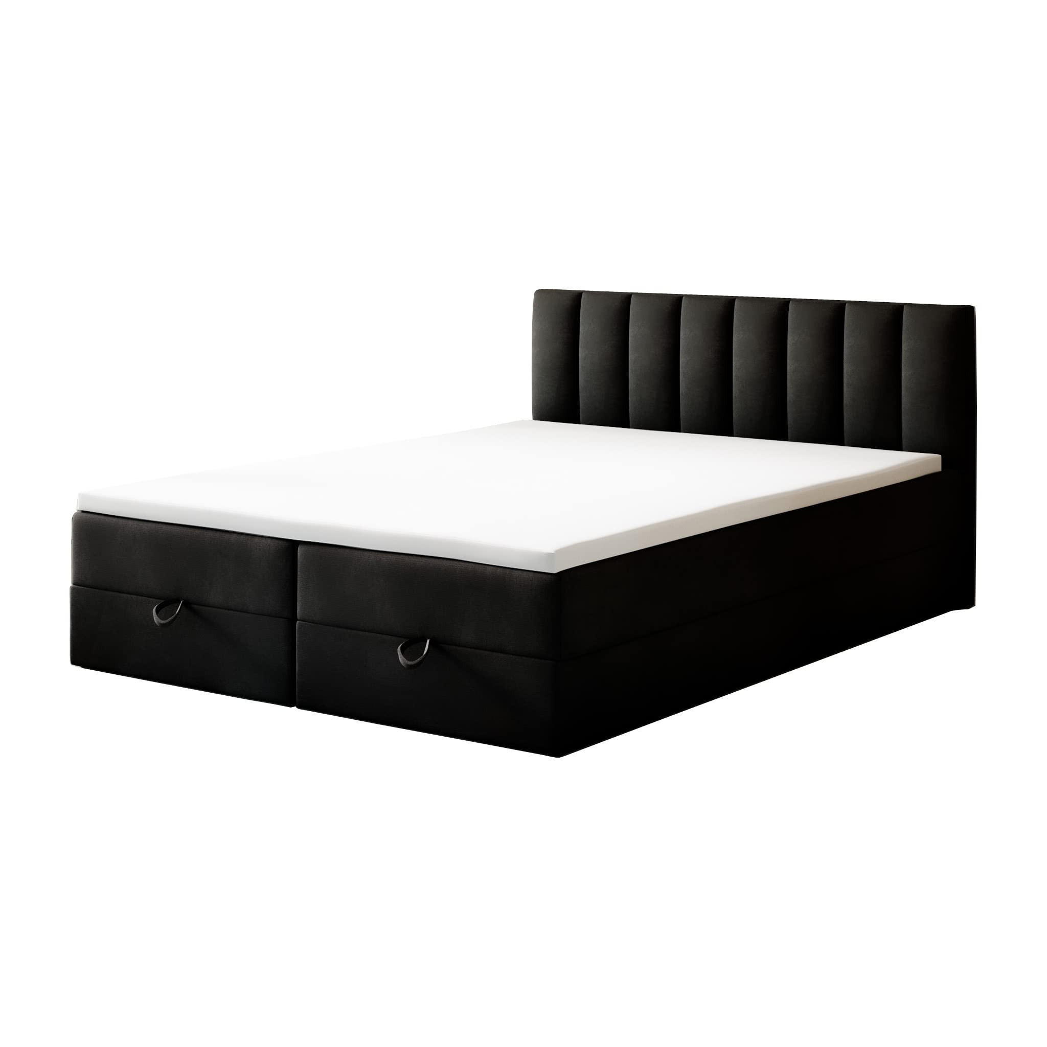 BOXBETT 200 x 200 cm mit Bonellmatratze H3, CITY, Elegant gestepptes Kopfteil und Topper 5cm, Bettkasten, Schwarz - Schwarz, Holzwerkstoff/Kunststoff (200/200cm) - Trada