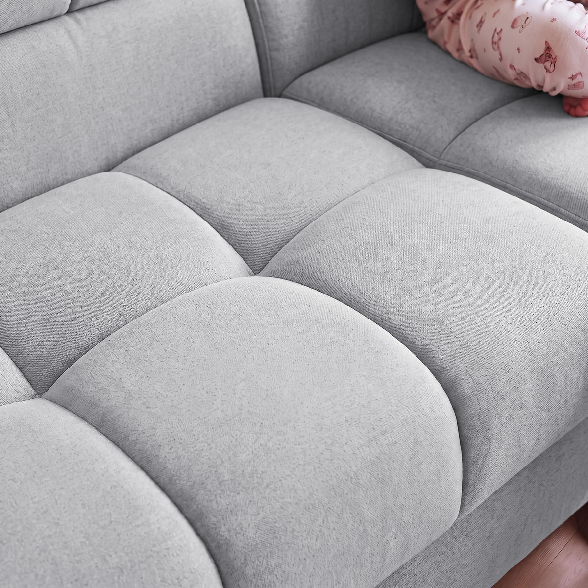 ECKSOFA PUDDING L Links mit Schlaffunktion 125x195 Velours Hellgrau - Hellgrau/Schwarz, Holz/Textil (203/275cm) - Muffo