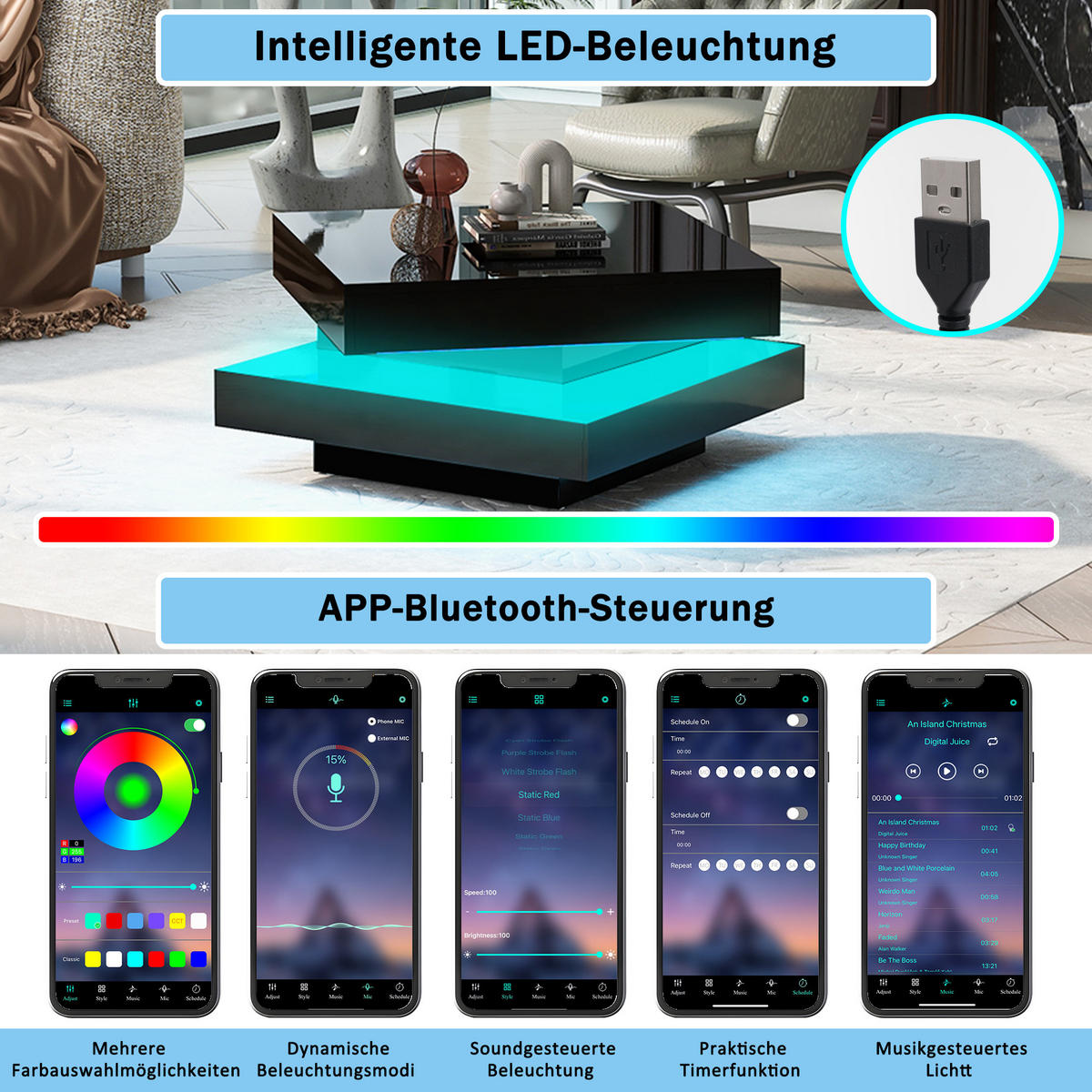 COUCHTISCH DE-065 Quadratisch Schwarz - Schwarz, Holzwerkstoff (70/70/36cm) - ComfortXL