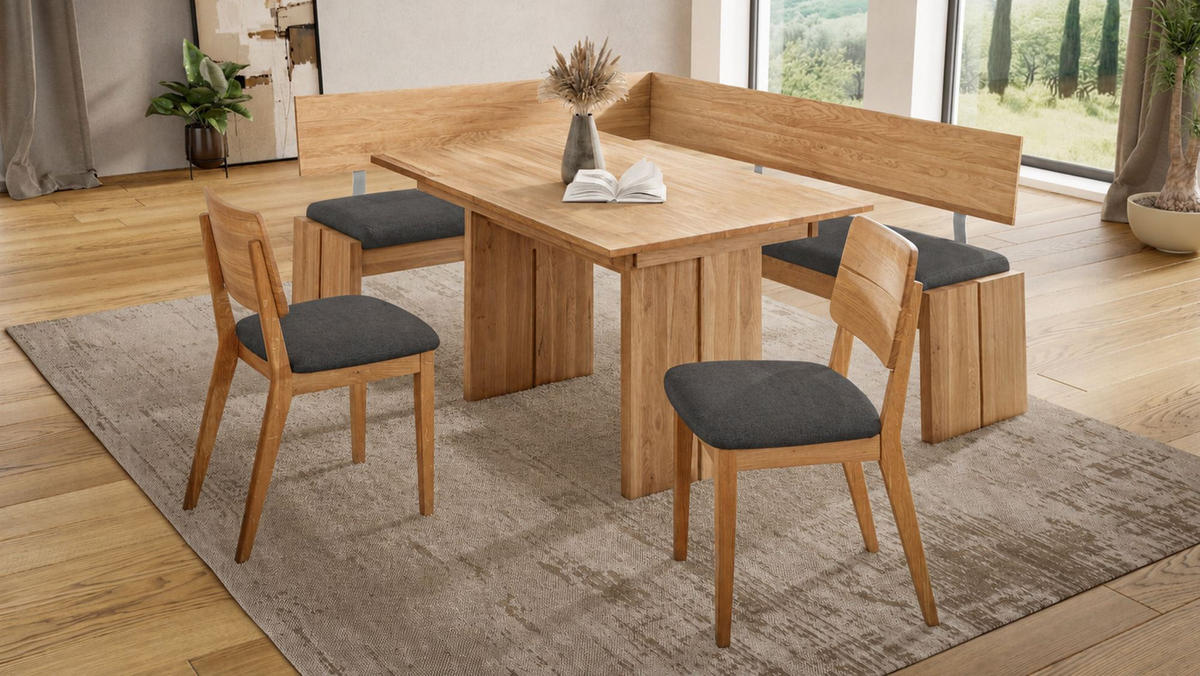 ECKBANKGRUPPE Modern Dani 3 für 7 Personen Massivholz Wildeiche/Grau - Wildeiche/Grau, Holz (167/85/192cm) - 58aufmkessel