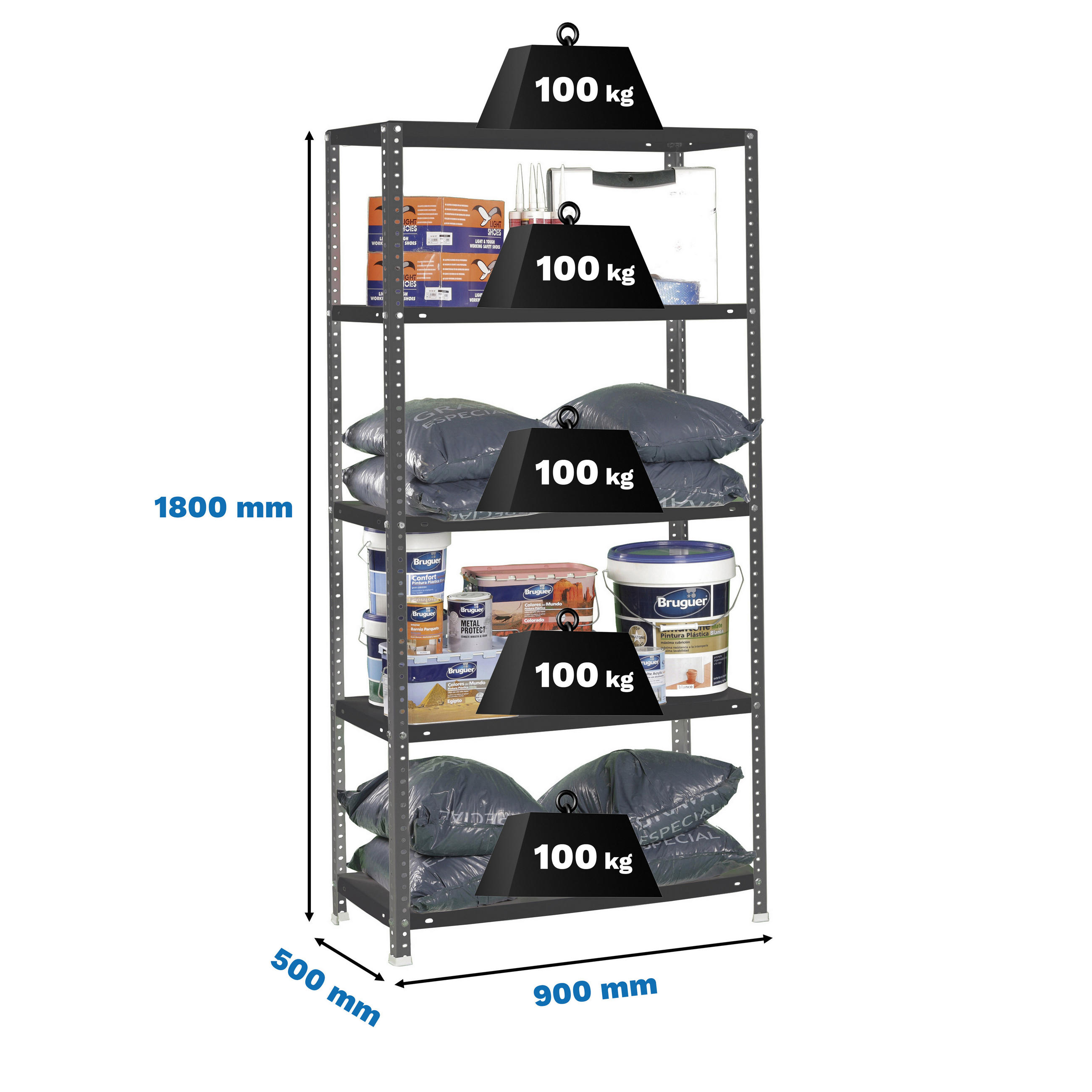 SCHRAUBREGAL PANDA | HxBxT 180x90x50cm | Fachlast 100kg | Anthrazit - Anthrazit, Metall (90/180/50cm) - PROREGAL