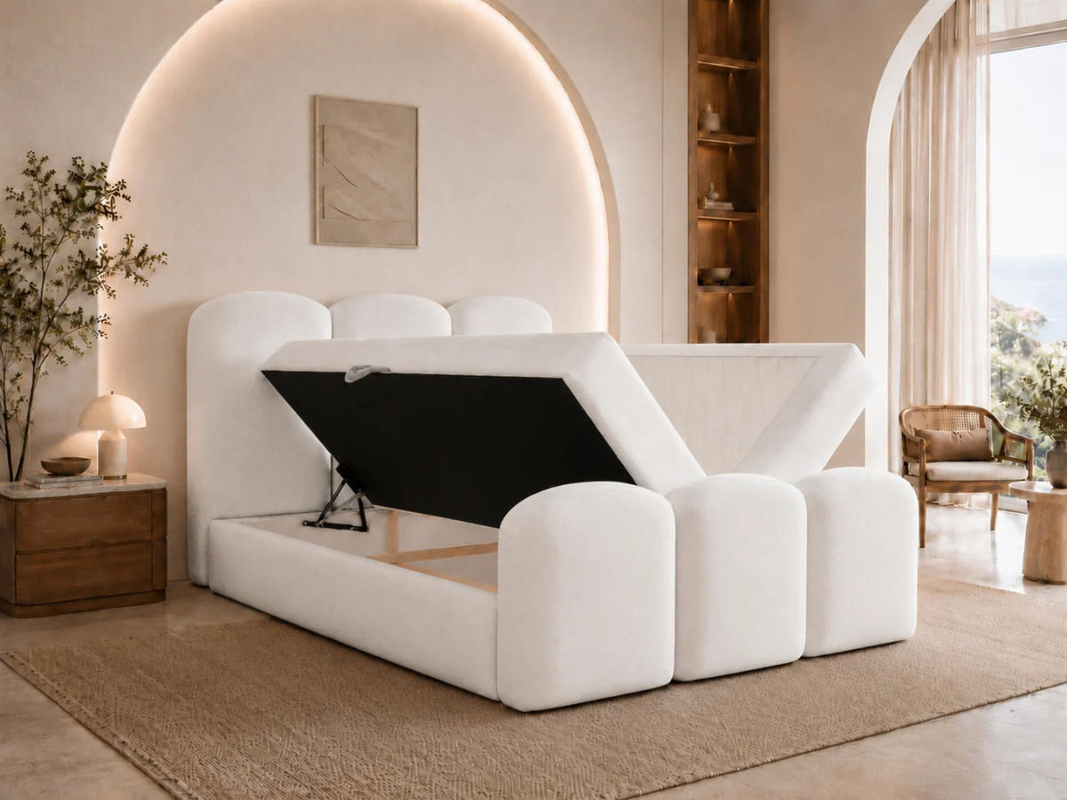 BOXBETT ROYAL 160x200 cm in Weiß, Bettkasten, Topper, Velvet-Stoff - Weiß, Holz/Textil (160/200cm) - EMLAR Home