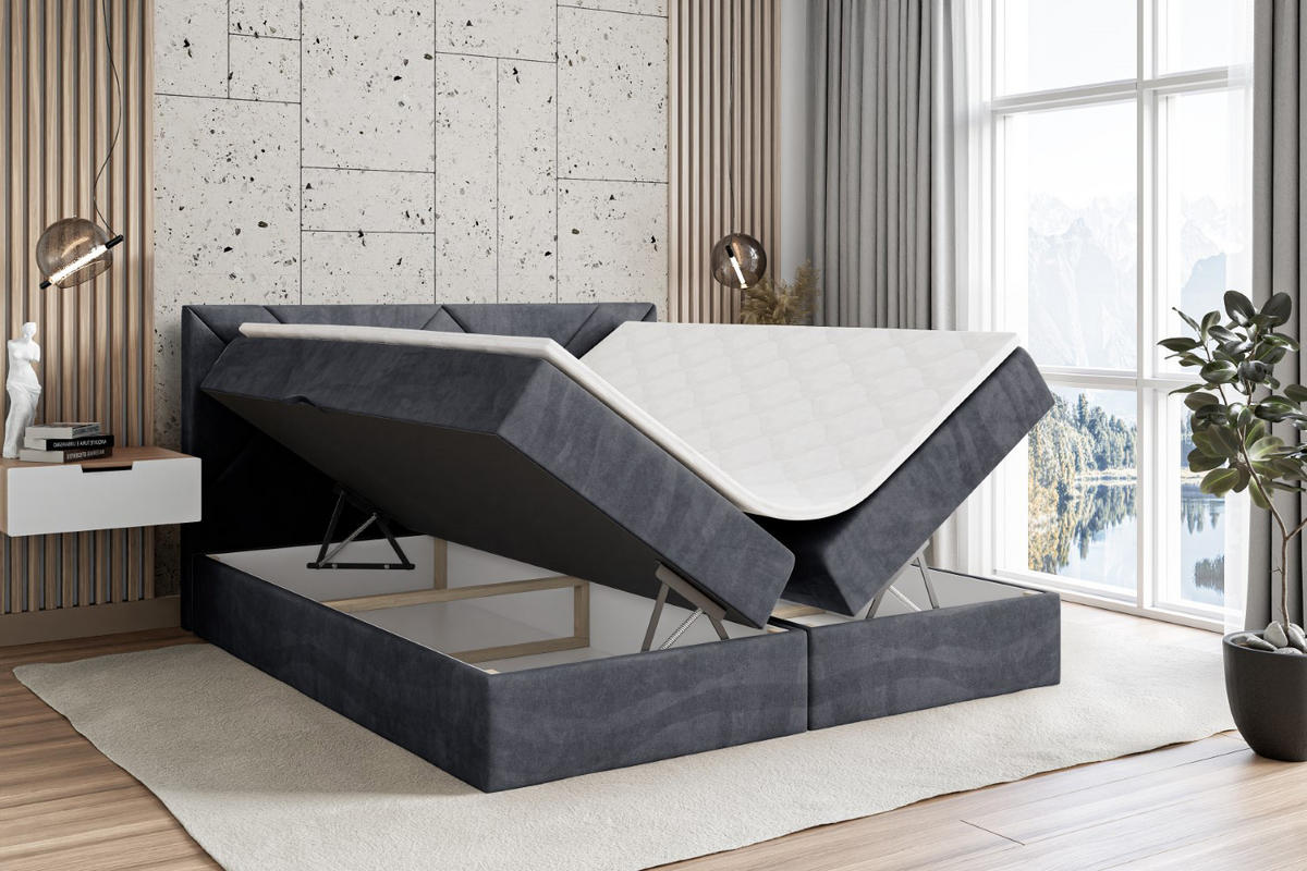 BOXBETT mit Matratze H3 und Lattenrost - BARWA - 200 x 200 Dunkelgrau - Dunkelgrau, Holzwerkstoff (200/200cm) - ALTDECOR