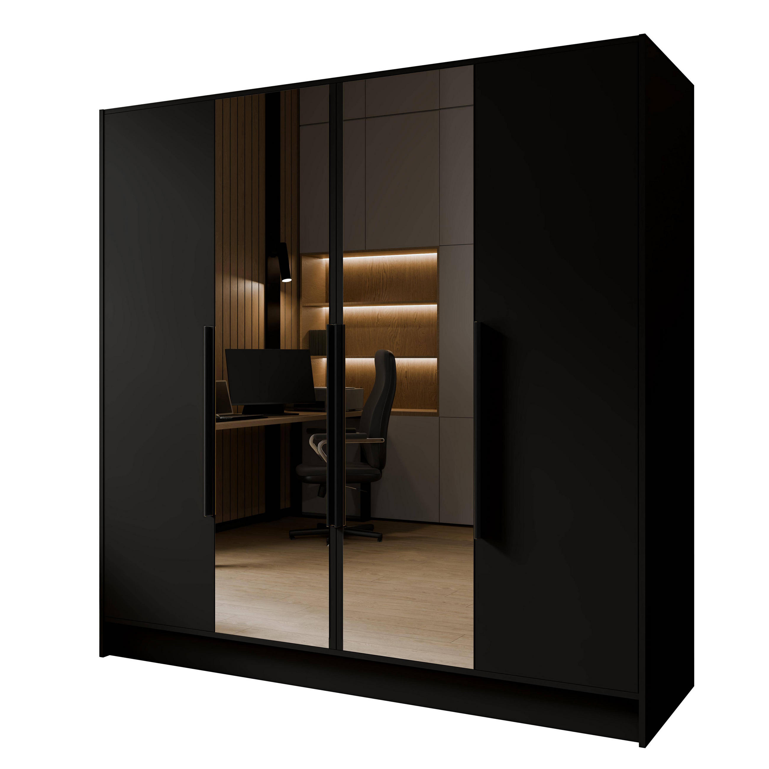 Meblini FLÜGELTÜRENSCHRANK Schwarz 200cm × 51cm × 200cm