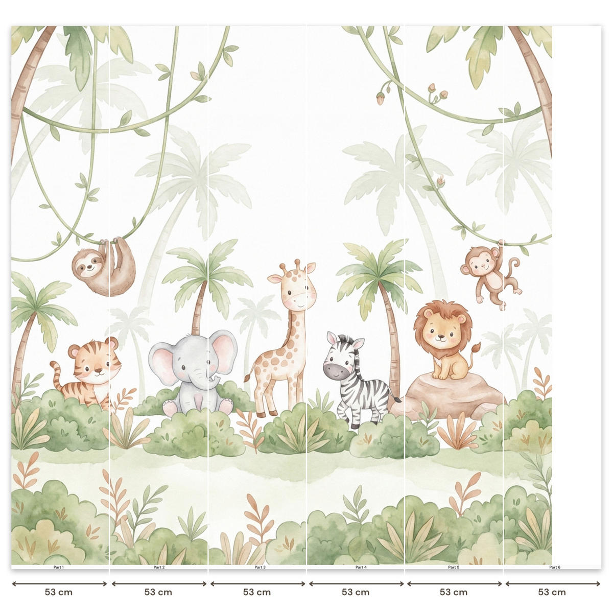 KINDERTAPETE - Tiere - Dschungel - Pastell - 280x280 cm - Weiß, Papier (280/280cm) - OnlyWow