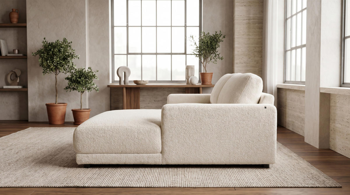 BIG SOFA MARLIN Beige Bouclé - Beige/Schwarz, Kunststoff/Textil (262/80/168cm) - KAWOLA