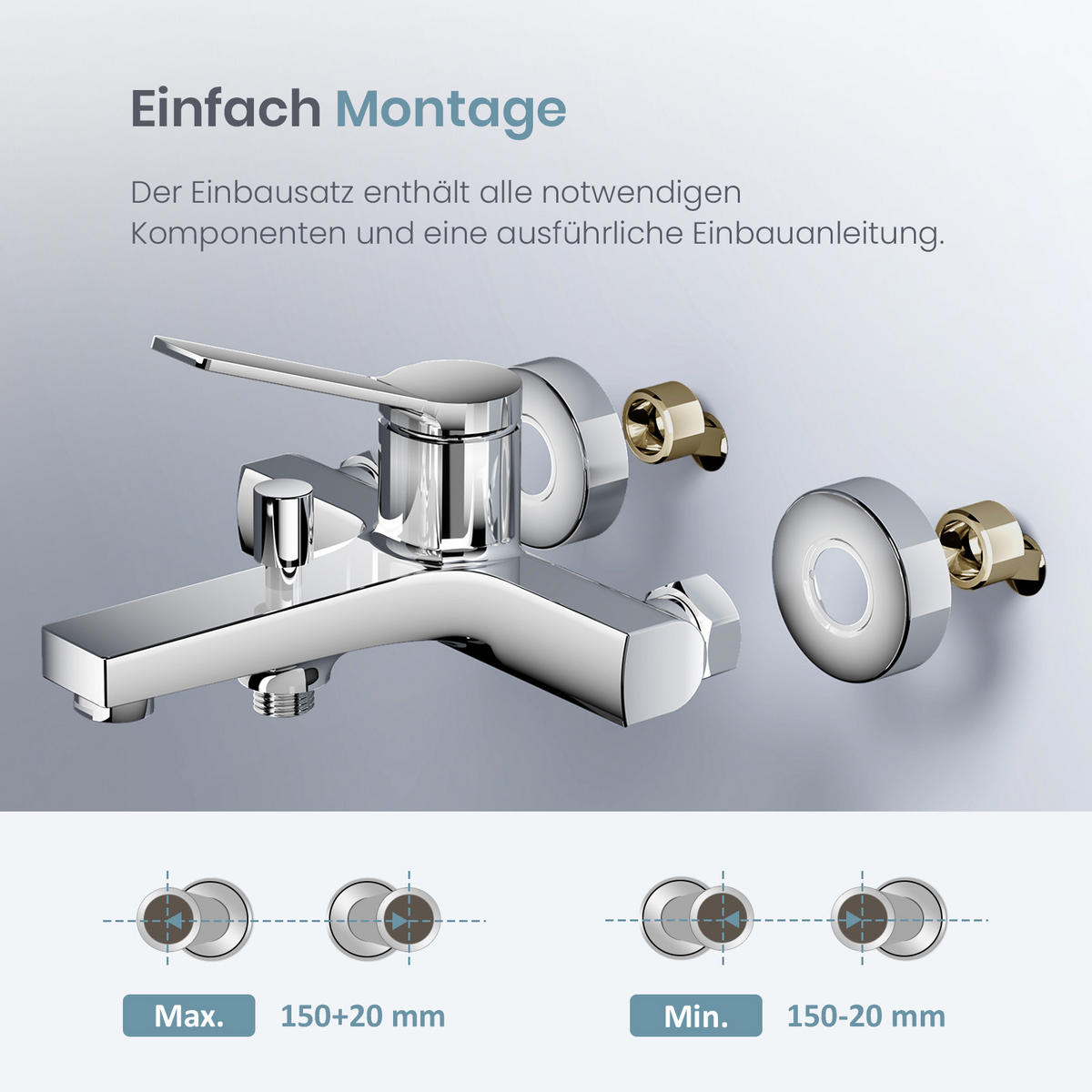 DUSCHARMATUR Chrom Einhebelmischer 21,2/20,1 cm - Chromfarben, Metall (20/12/21cm) - EMKE