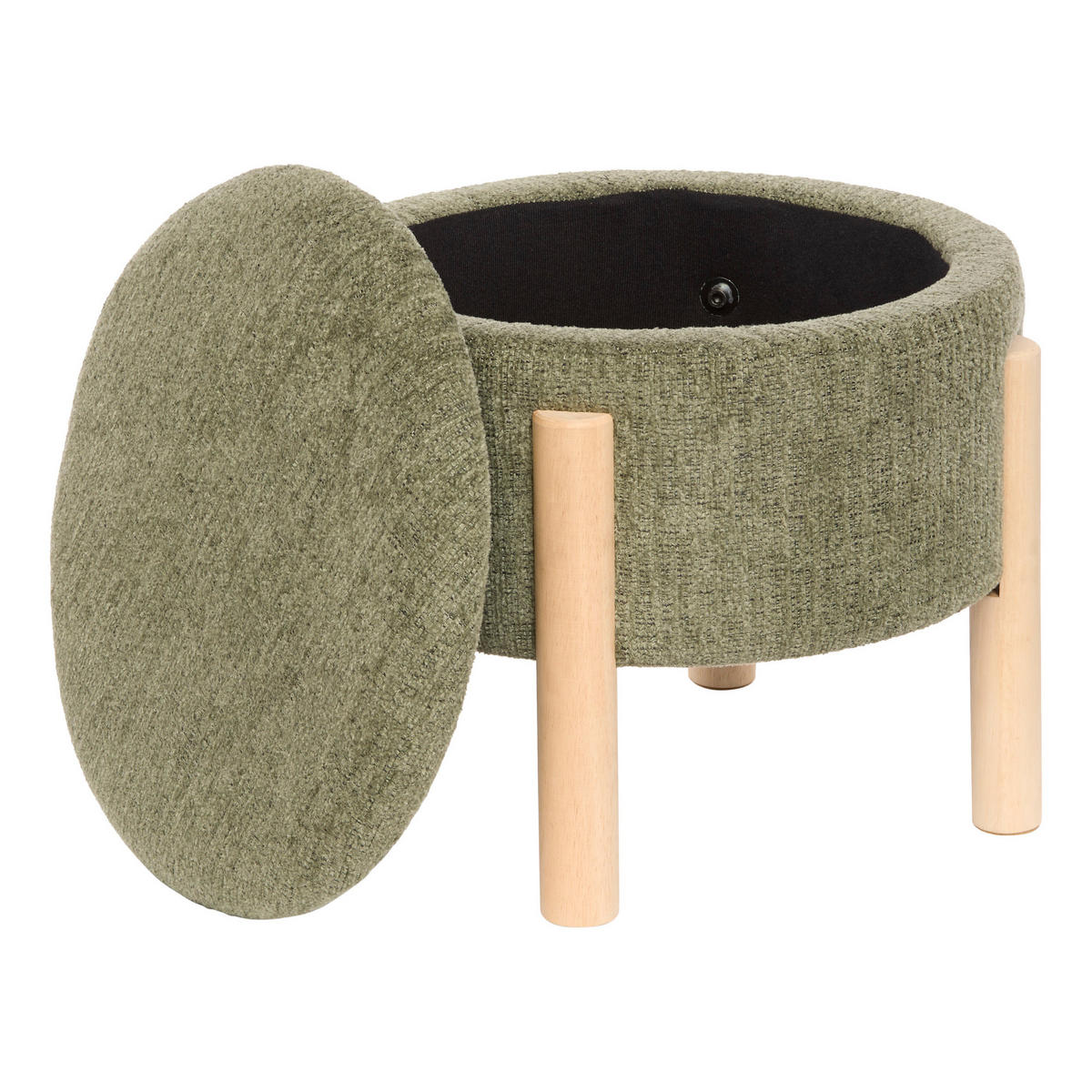 POUF mit Stauraum Elki Olivgrün Ø 45,5 cm, 37 cm - Olivgrün, Holzwerkstoff (45.5/37/45.5cm) - Atmosphera Createur d´interieur