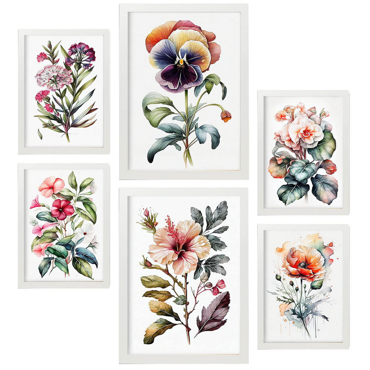POSTER Set Mit 6 Dunkle Blumen Größe A3 & A4 Weißer Rahmen - Weiß, Papier (29.7/1cm) - Nacnic