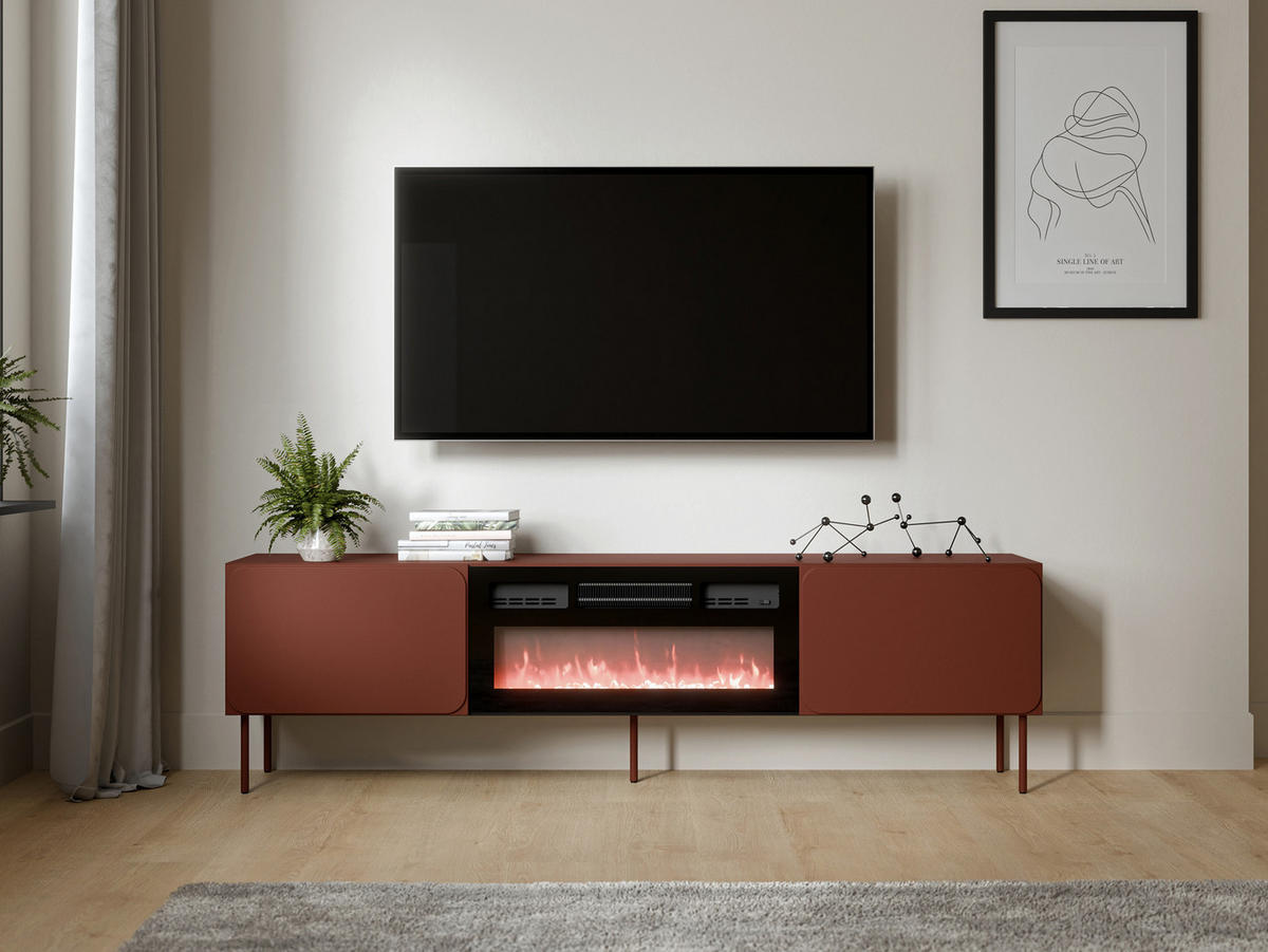 TV-LOWBOARD Rafael 200 EF mit Kamin - Rot, Holzwerkstoff/Metall (200/58/40cm) - MIRJAN24