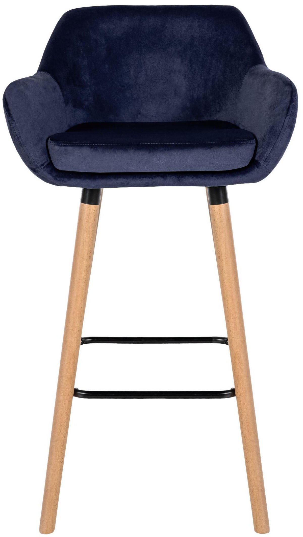 BARHOCKER Samt dunkelblau - Eukalyptusholzfarben/Dunkelblau, Holz/Textil (51/101/50cm) - CLP