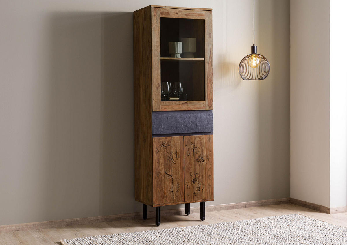 VITRINE Sheesham 60x40x190 natur unbehandelt LICHTENBERG #105 - Braun, Holz (60/190/40cm) - Massivmoebel24
