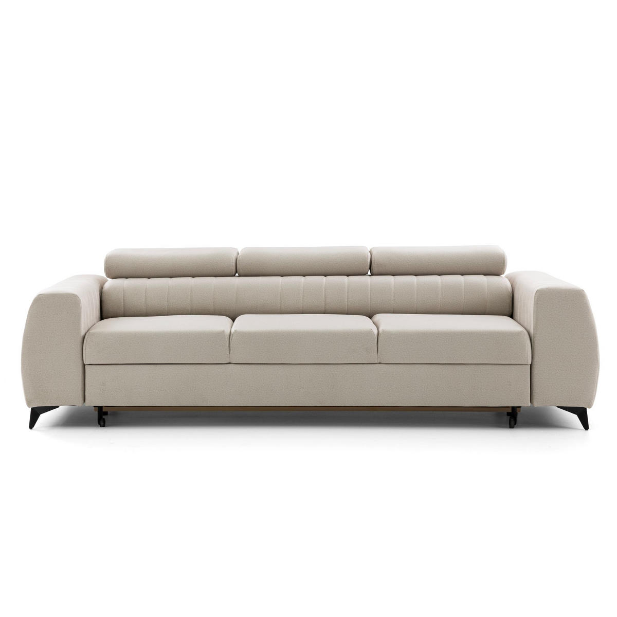 3-SITZER Sofa PIERO mit Schlaffunktion 125x195 Velours Creme - Creme/Schwarz, Holz/Textil (260/90/100cm) - Muffo
