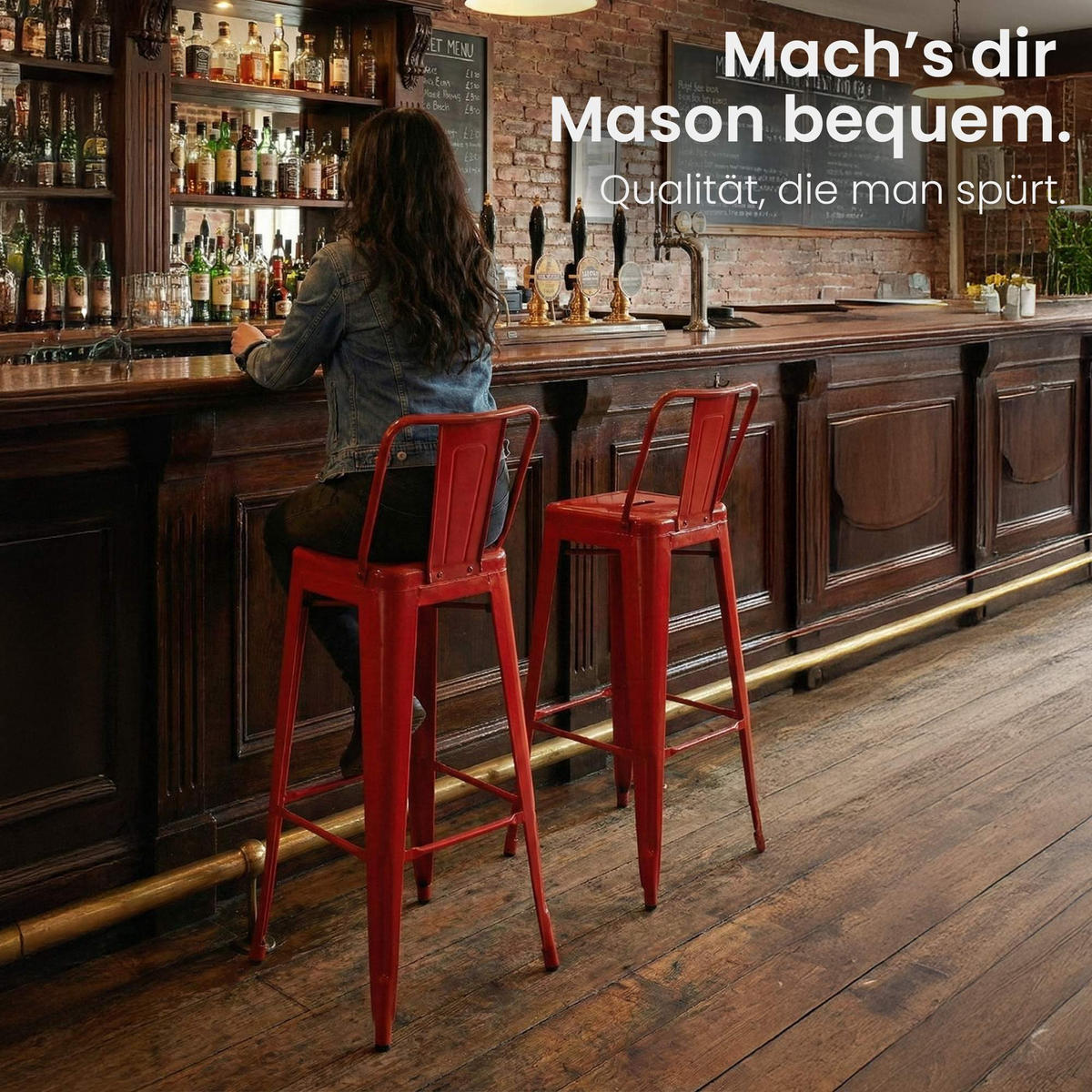 BARHOCKER Metall Rot - Eukalyptusholzfarben/Rot, Metall (44/96/43cm) - CLP