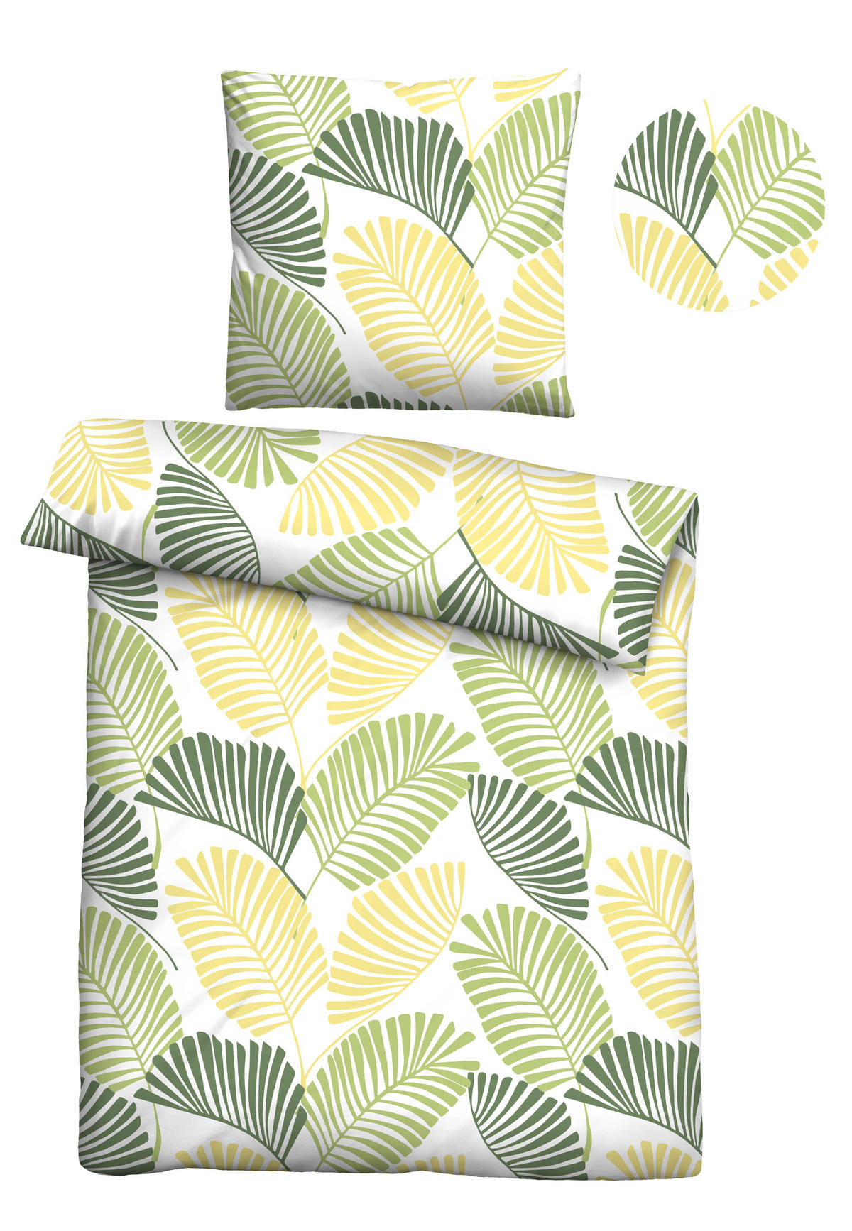 BETTWÄSCHE-GARNITUR Seersucker Palmwedel pistaziengrün, 155x220 cm + 80x80 cm - Hellgrün, Textil (155/220cm) - Castell