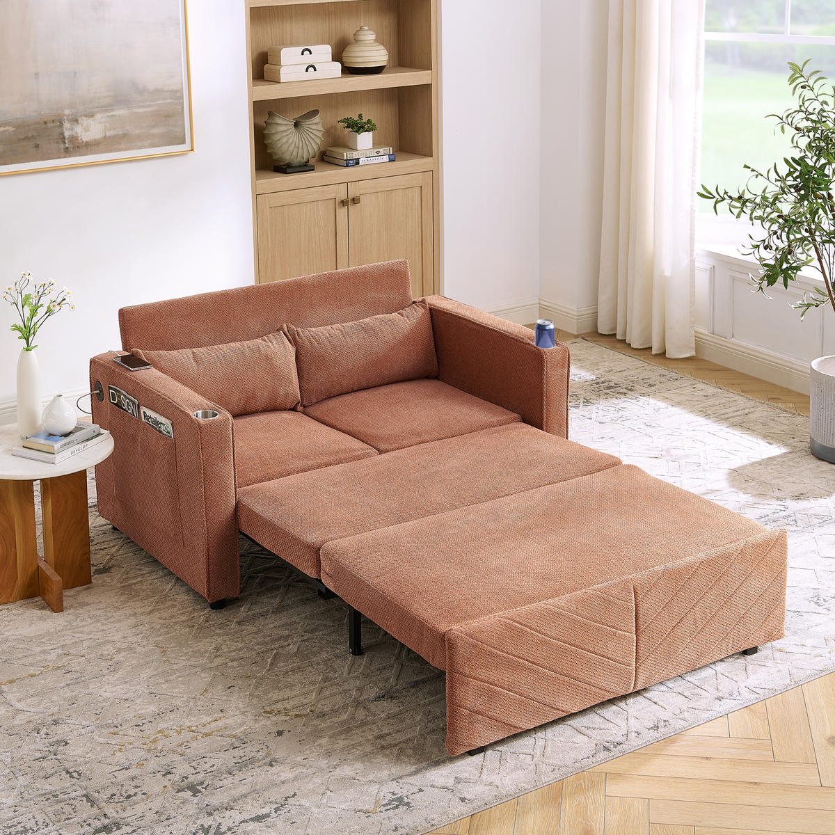 SCHLAFSOFA 134/82/73 cm Orange mit USB Charging und Aufbewahrungstasche - Orange, Textil (134/73/195cm) - Oxeza