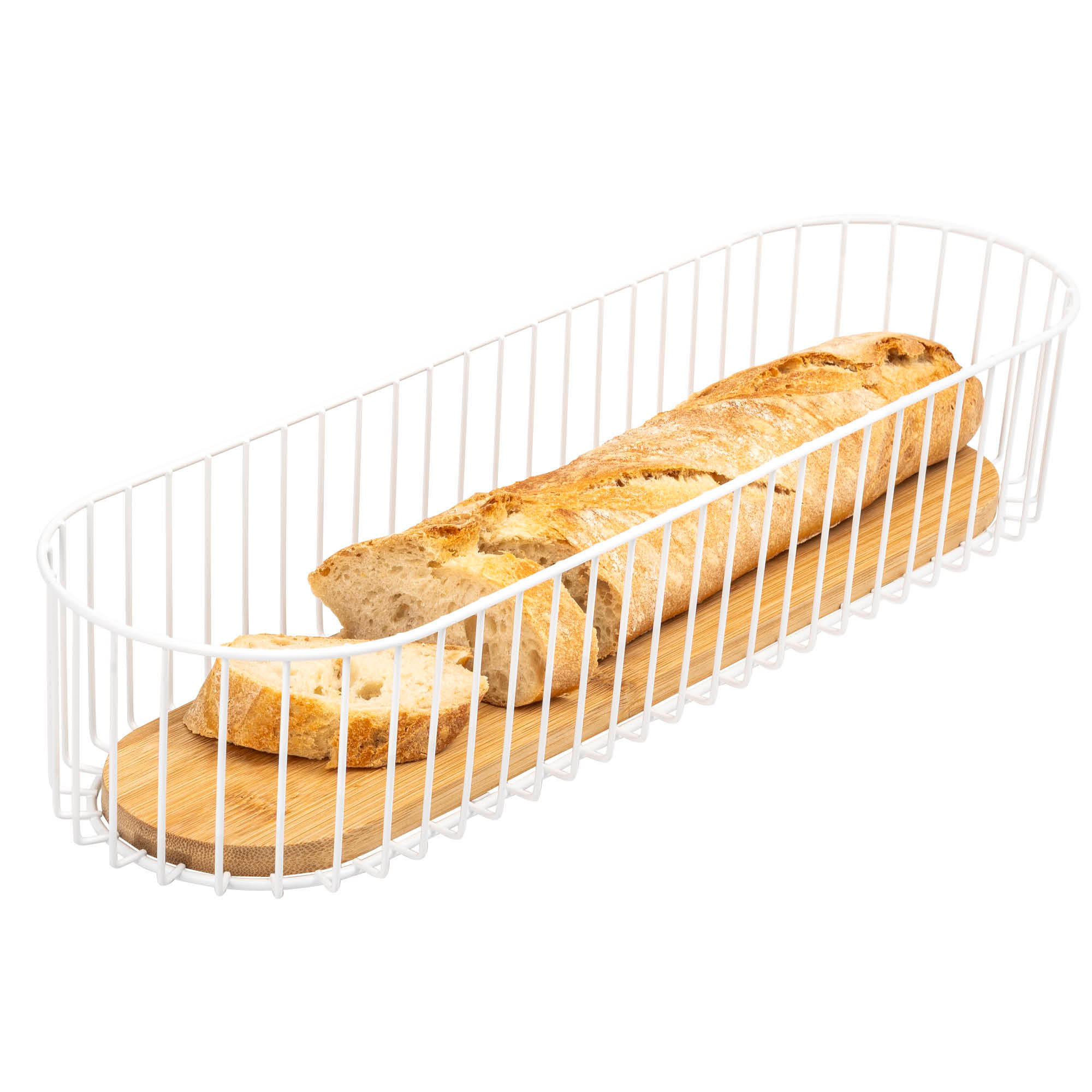 BROTKORB lang, Bambus/Metall weiß - Weiß, Metall (12.5/8.5/42cm) - eluno