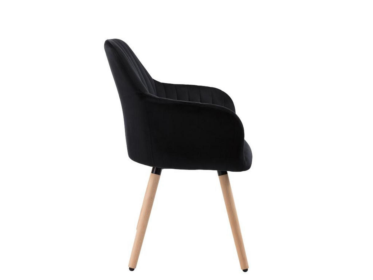 STUHL mit Armlehnen - Samt & Metall in Holzoptik - Schwarz - ELEANA - Schwarz, Textil (58/85/56cm) - Vente-Unique
