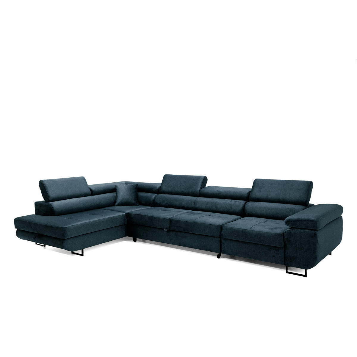 ECKSOFA WILD MAXI L Links mit Schlaffunktion 125x195 Velours Dunkelblau - Chromfarben/Dunkelblau, Holz/Textil (203/350cm) - Muffo