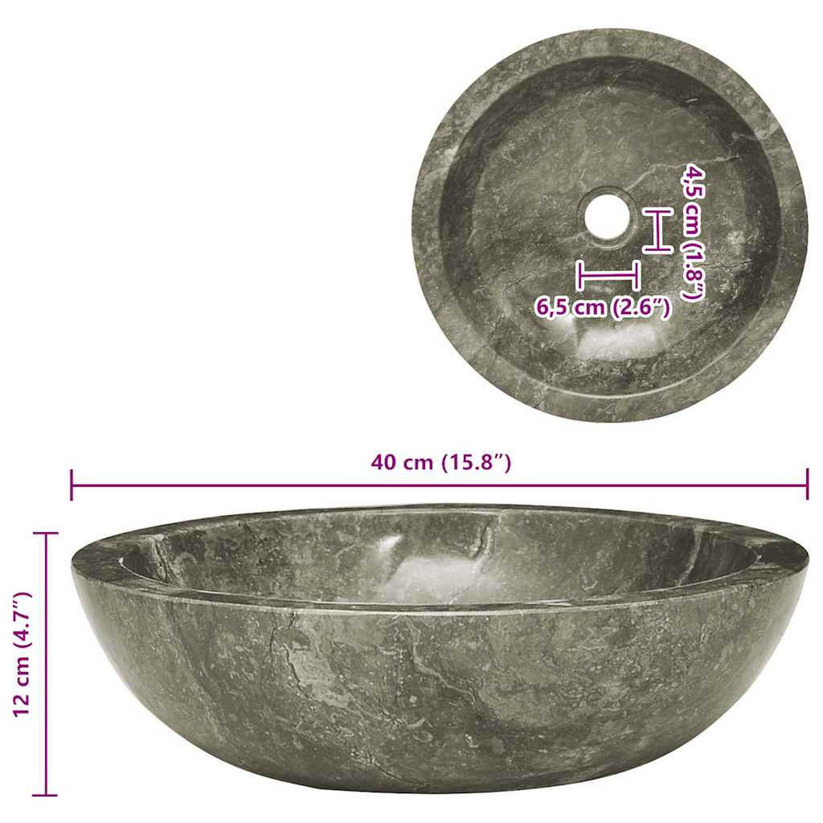 WASCHBECKEN Larue 40/40/12 cm - Grau, Stein (40/12/40cm) - Nettlife