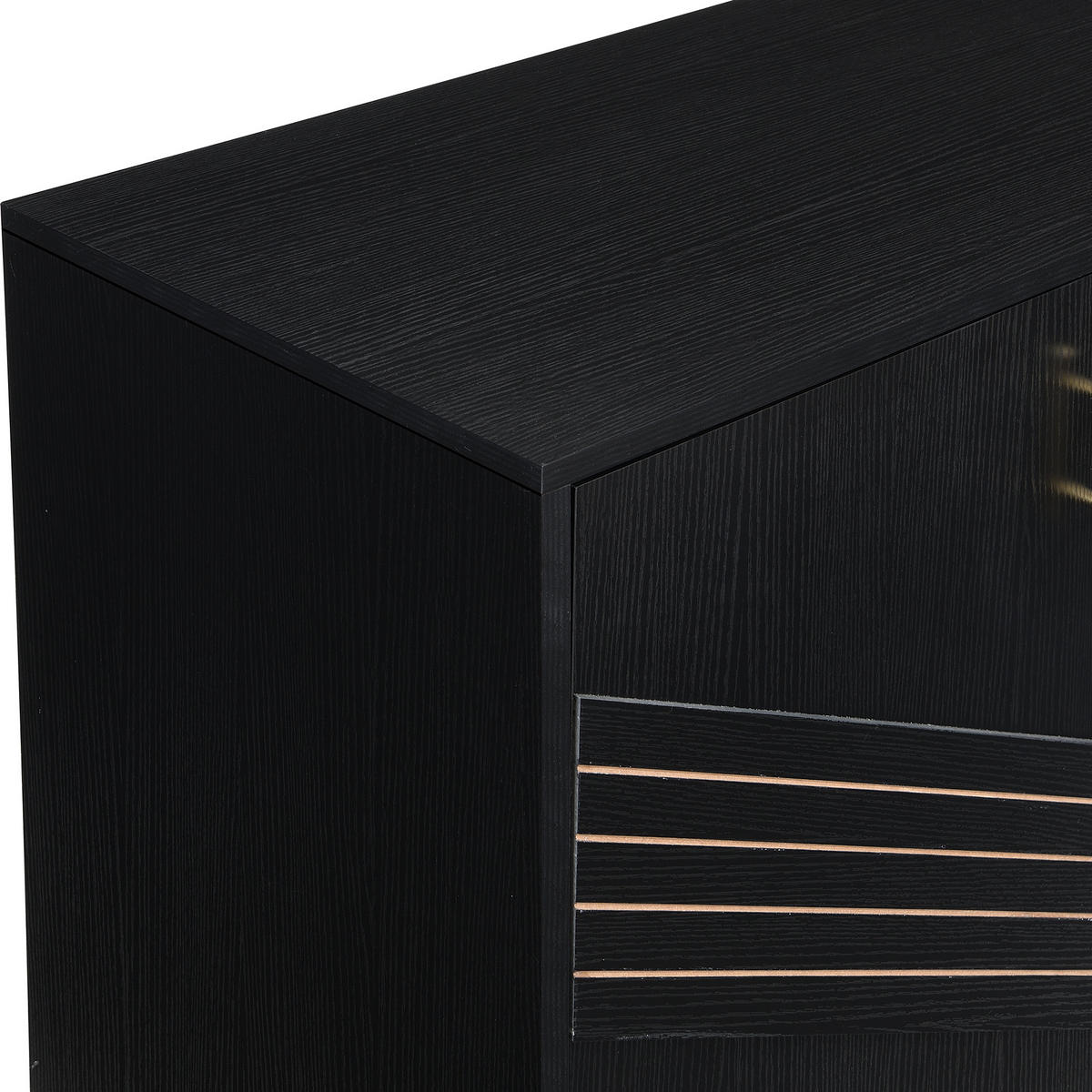SIDEBOARD mit 4 Türen und höhenverstellbaren Einlegeböden, schwarzes MDF mit goldenen Metallakzenten, 160/40/80,5 cm, Schwarz + Holzmaserung - Schwarz, Holzwerkstoff (160/80.5/40cm) - Redom
