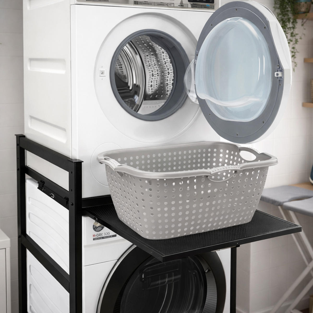 WASCHMASCHINENREGAL 74x65x111 cm - Schwarz, Metall (74/111/65cm) - QUICK STAR