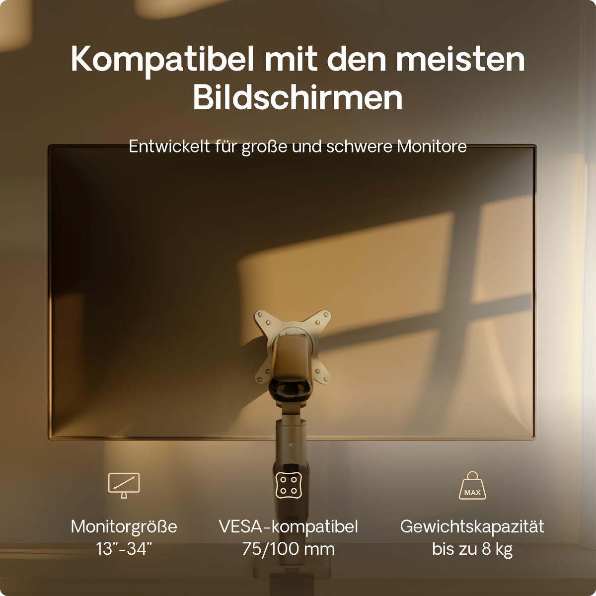 MONITORHALTERUNG, Schwarz, Tischhalterung für 1 Monitor 17"-32", VESA 75x75mm, VESA 100x100mm - Weiß, Kunststoff/Metall (55.9/11.5/60cm) - Desktronic