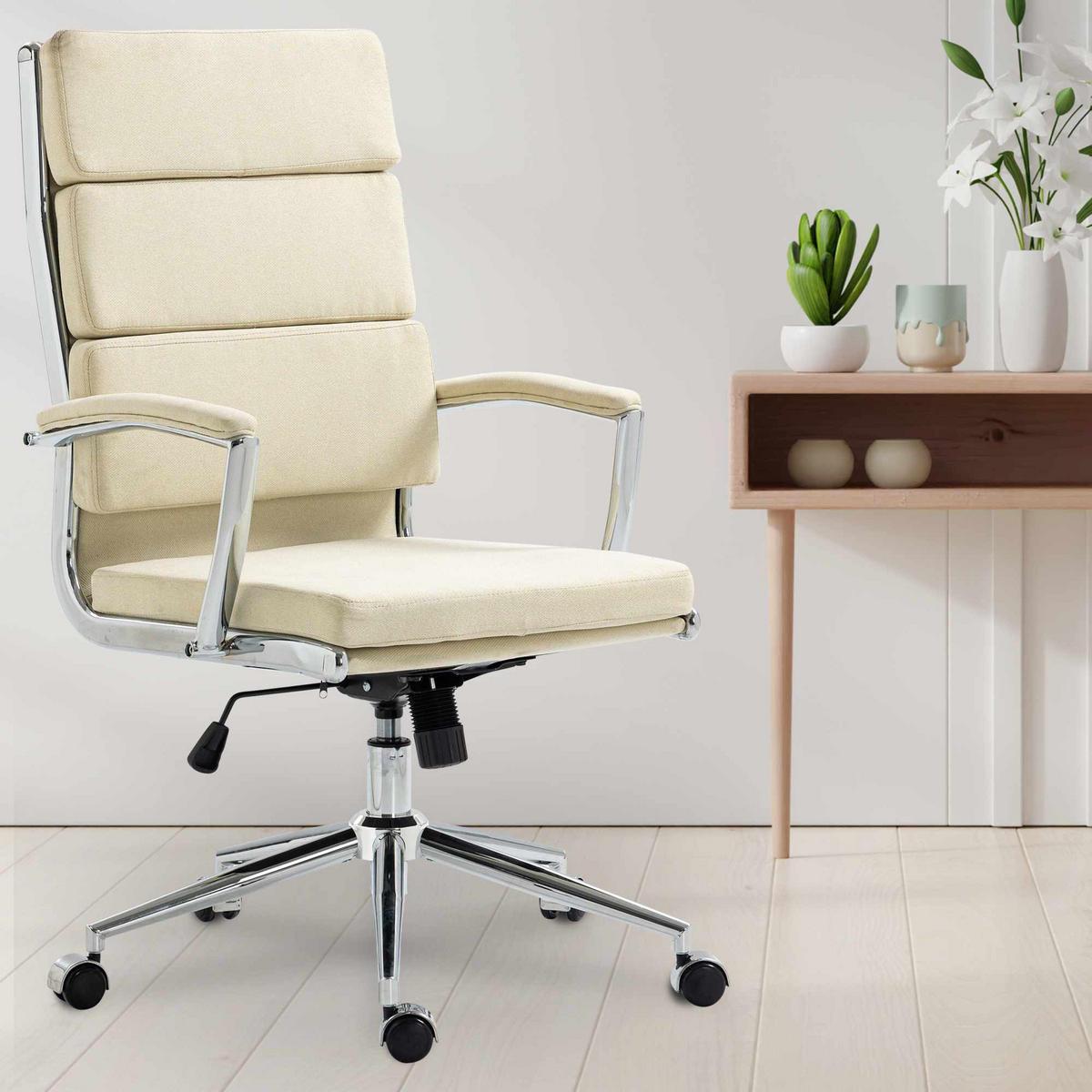 CHEFSESSEL Stoff creme - Chromfarben/Creme, Textil/Metall (61/107/65cm) - CLP