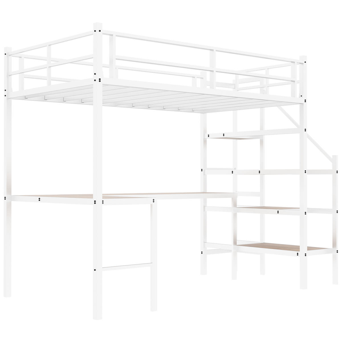 HOCHBETT 90/190 cm in Weiß mit Treppe, Schreibtisch und Stauraum - Weiß, Holzwerkstoff/Metall (90/190cm) - WISHDOR