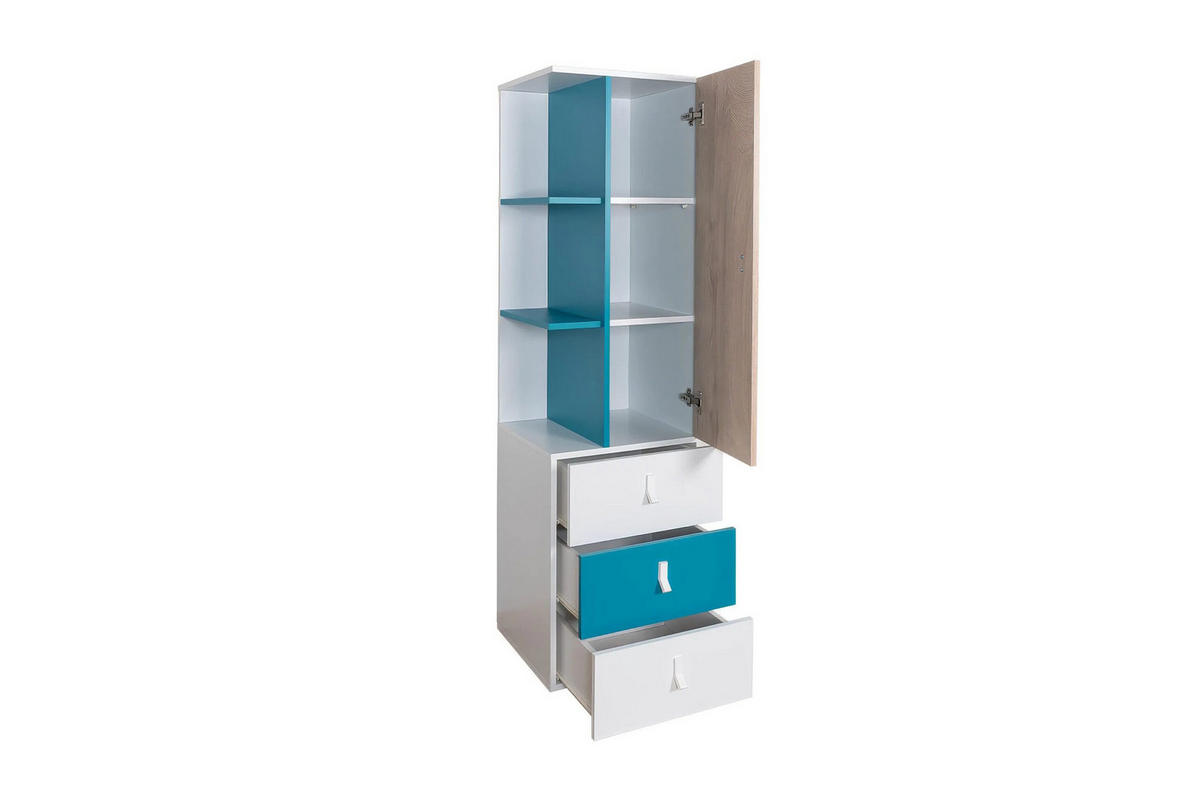 REGALKOMBINATION Spuki in Weiß, Eiche & Meerblau – Regalschrank klein - Weiß, Holzwerkstoff (80/200/120cm)