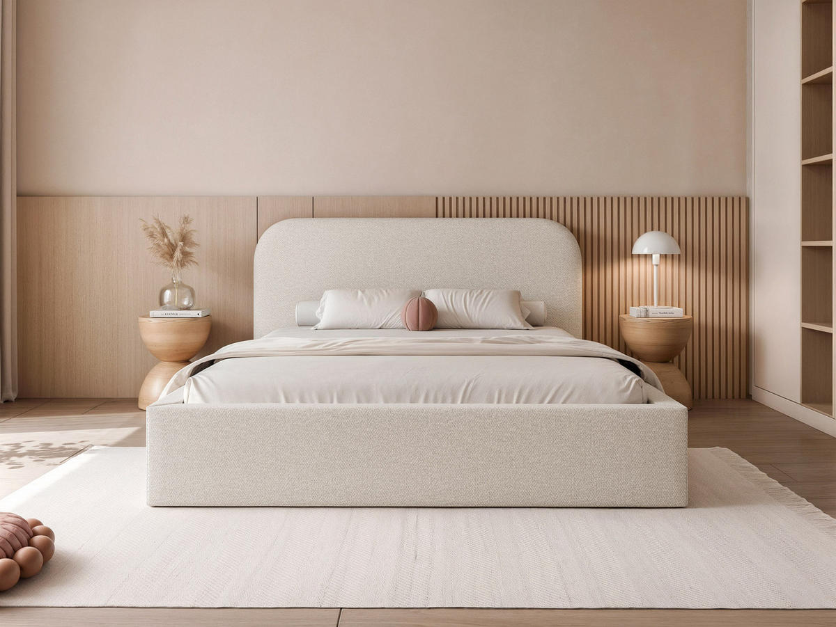 POLSTERBETT FUZZI 180x200 cm Beige (Stoff Lumi) - mit Bettkasten und Lattenrost - Beige, Holzwerkstoff/Textil (180/200cm) - Ravio
