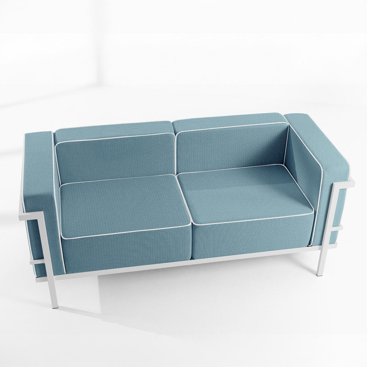 GARTENSOFA TRIGLO 2-Personen, Stahlrahmen, Modern, Weiß - Blau/Weiß, Textil/Metall (164/70/69cm) - KONSIMO®