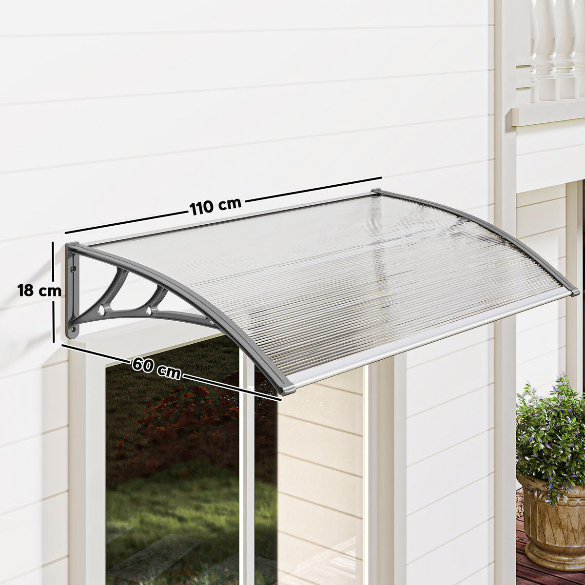PULTVORDACH Polycarbonate Aluminium Transparent Grau - Grau, Kunststoff/Metall (60/18/110cm) - Outsunny